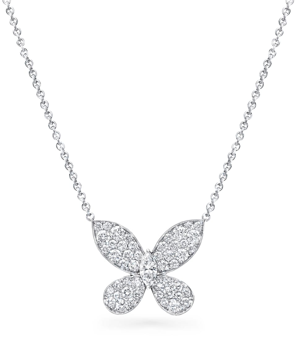 White Gold and Diamond Pavé Butterfly Small Pendant Necklace