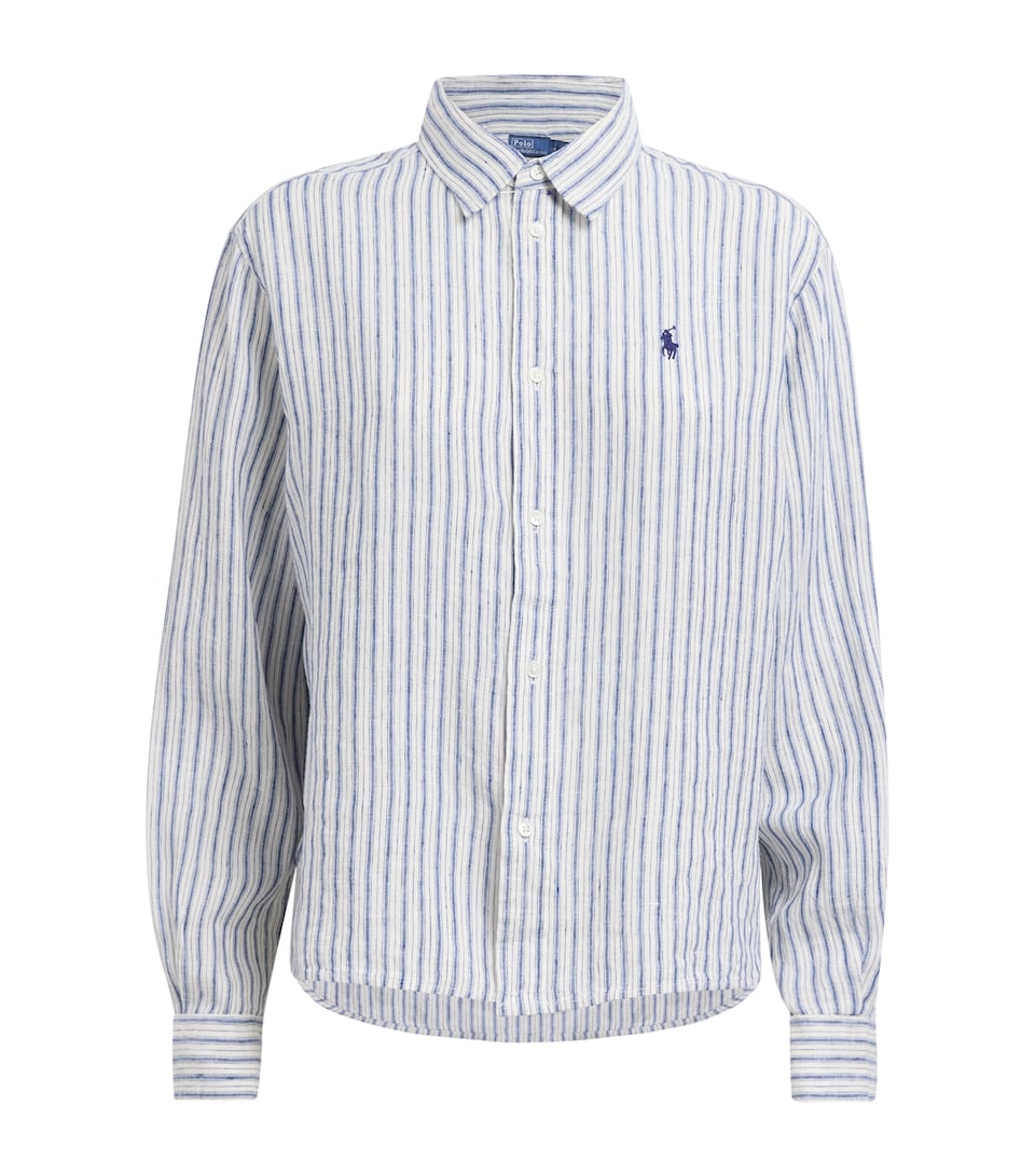 Polo Ralph Lauren Womens Linen Stripe Shirt Nv Lt Bl Mlt