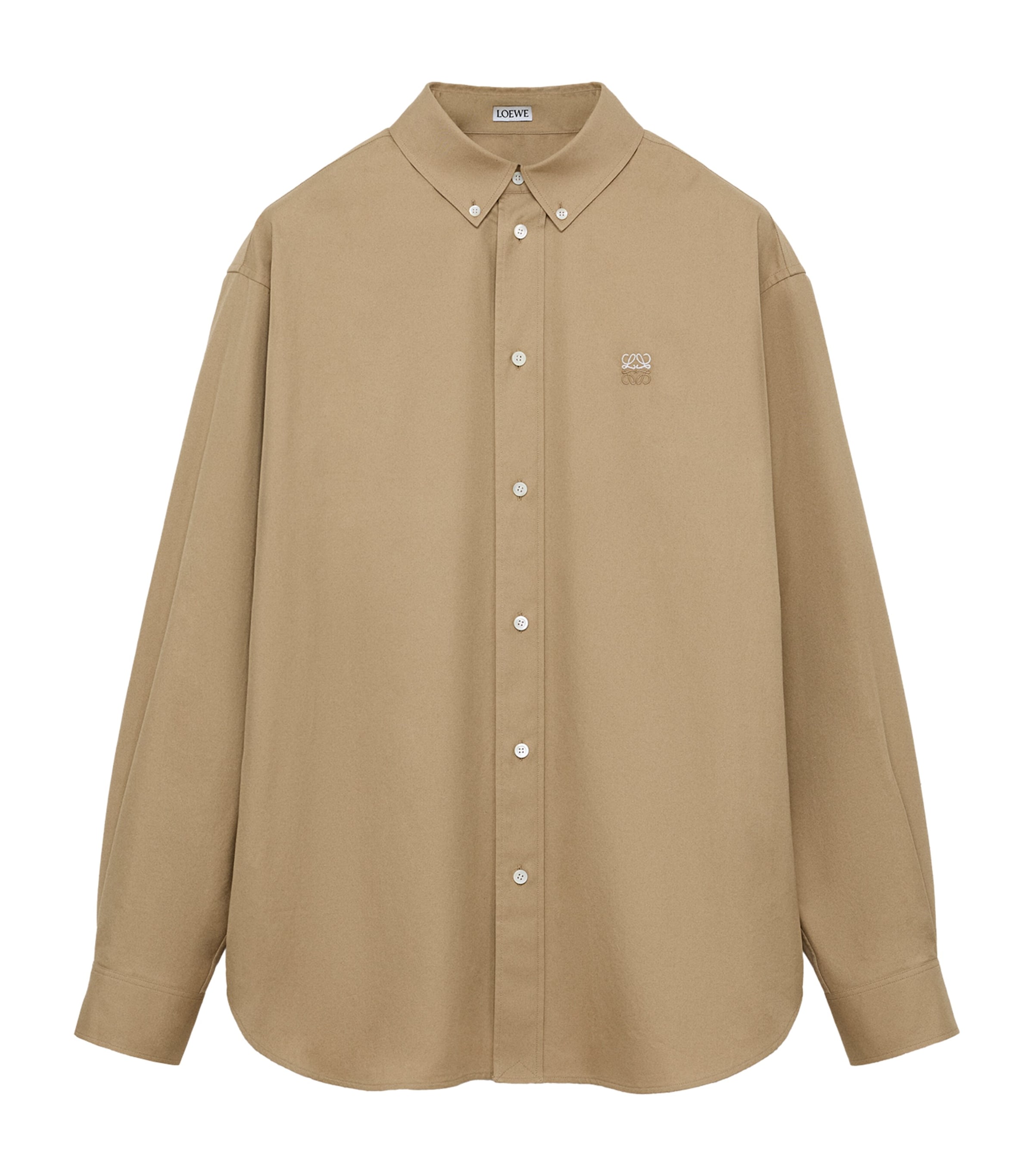 LOEWE Mens Cotton Anagram Embroidered Shirt Beige