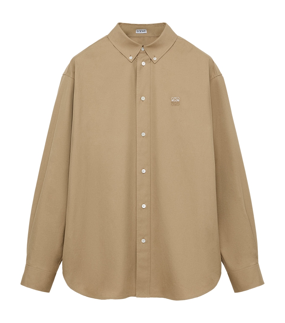 LOEWE Mens Cotton Anagram Embroidered Shirt Beige