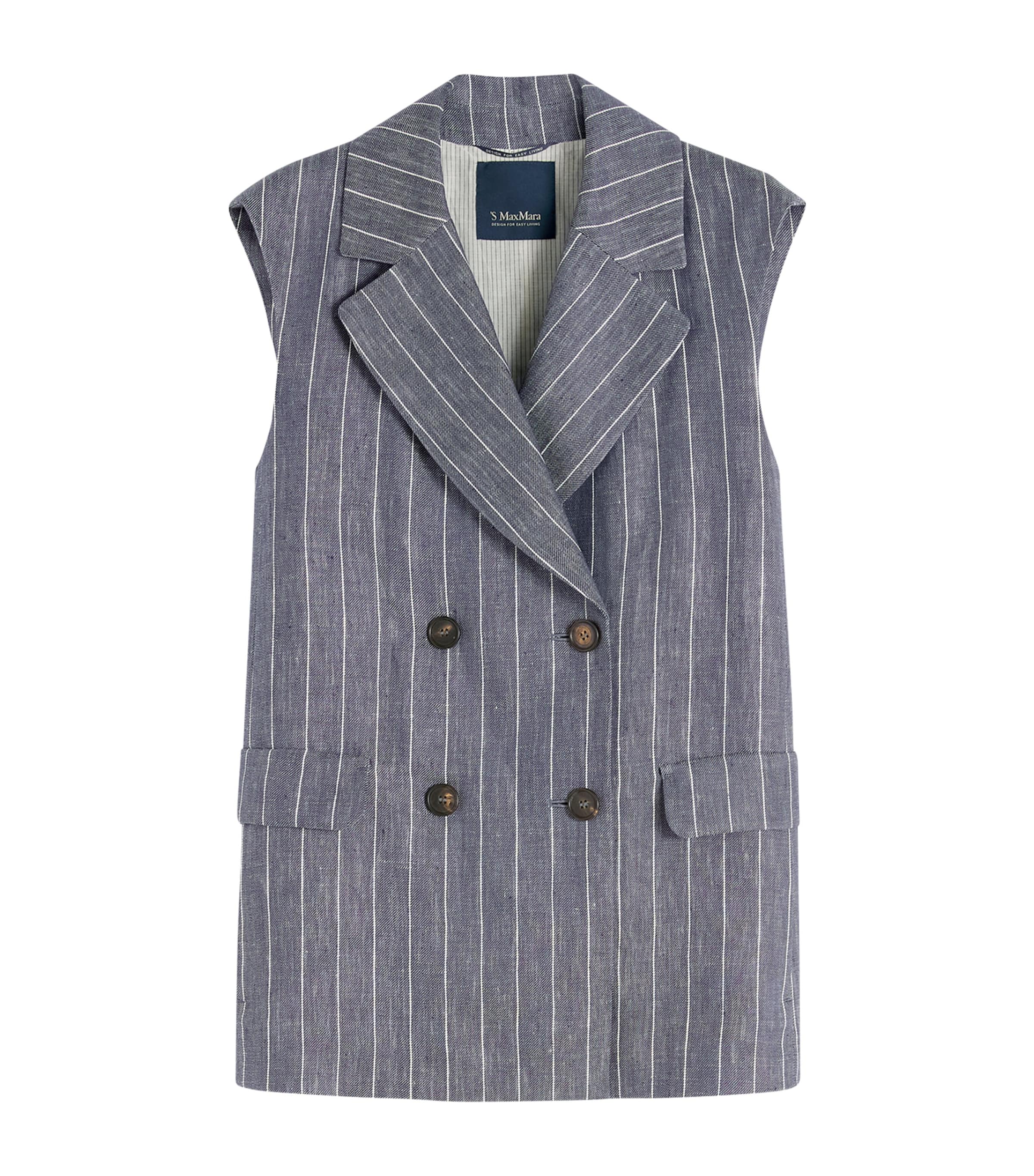 Max Mara Womens Linen Pinstripe Gilet Ultramarine