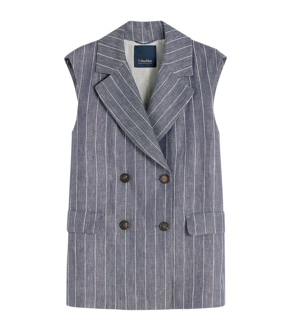 Max Mara Womens Linen Pinstripe Gilet Ultramarine