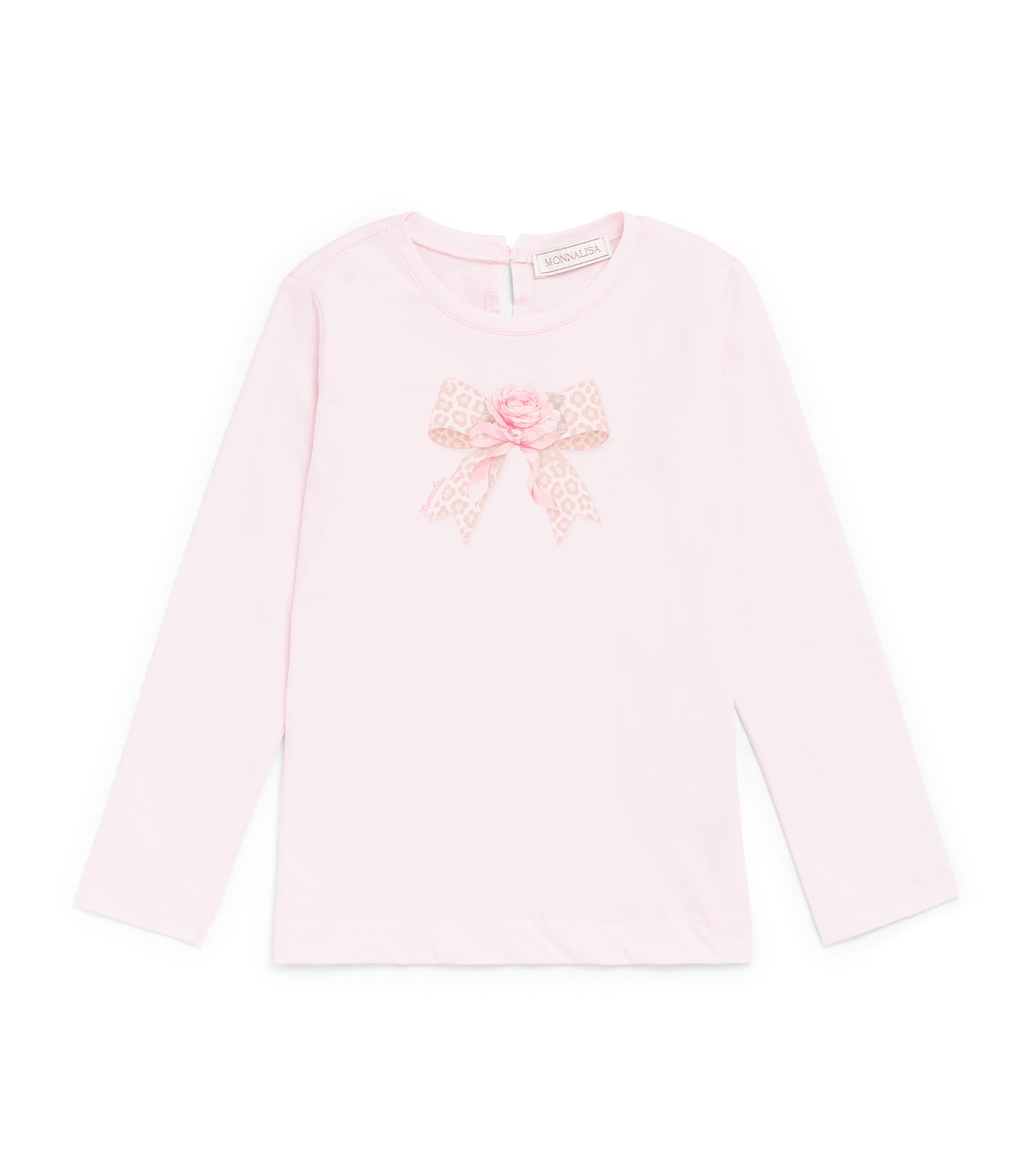 Monnalisa Cotton Bow Print T-Shirt (6 Months-6 Years) Rosa Antico