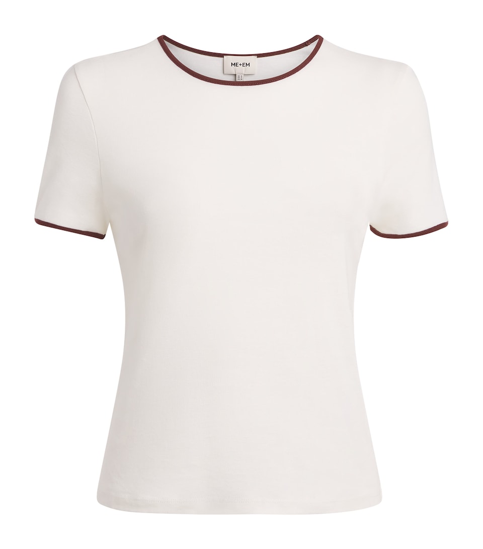 ME+EM Womens Organic Cotton Slim Ringer T-Shirt Cream/brown