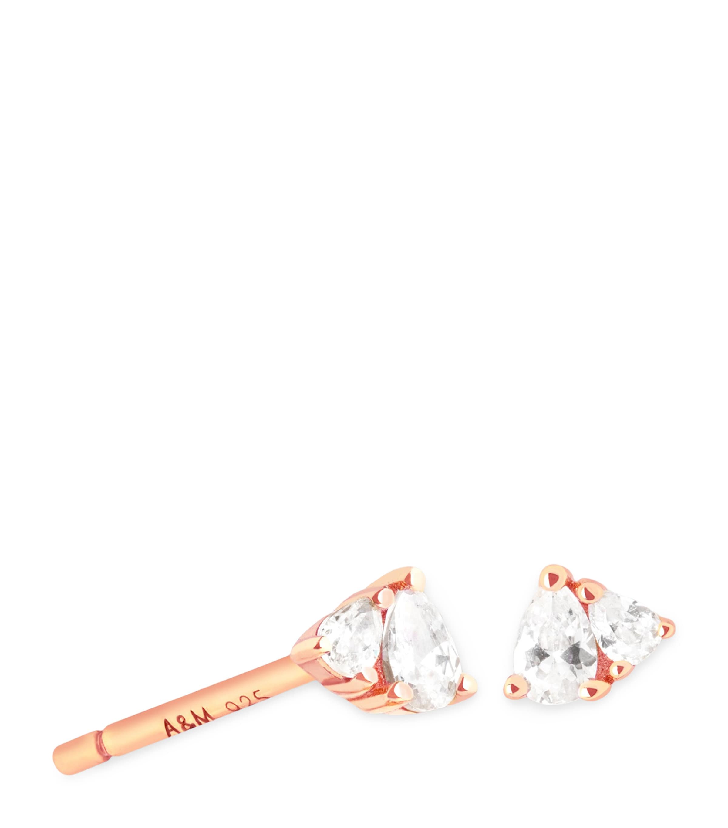 Rose Gold-Plated Silver and Cubic Zirconia Pear Stud Earrings