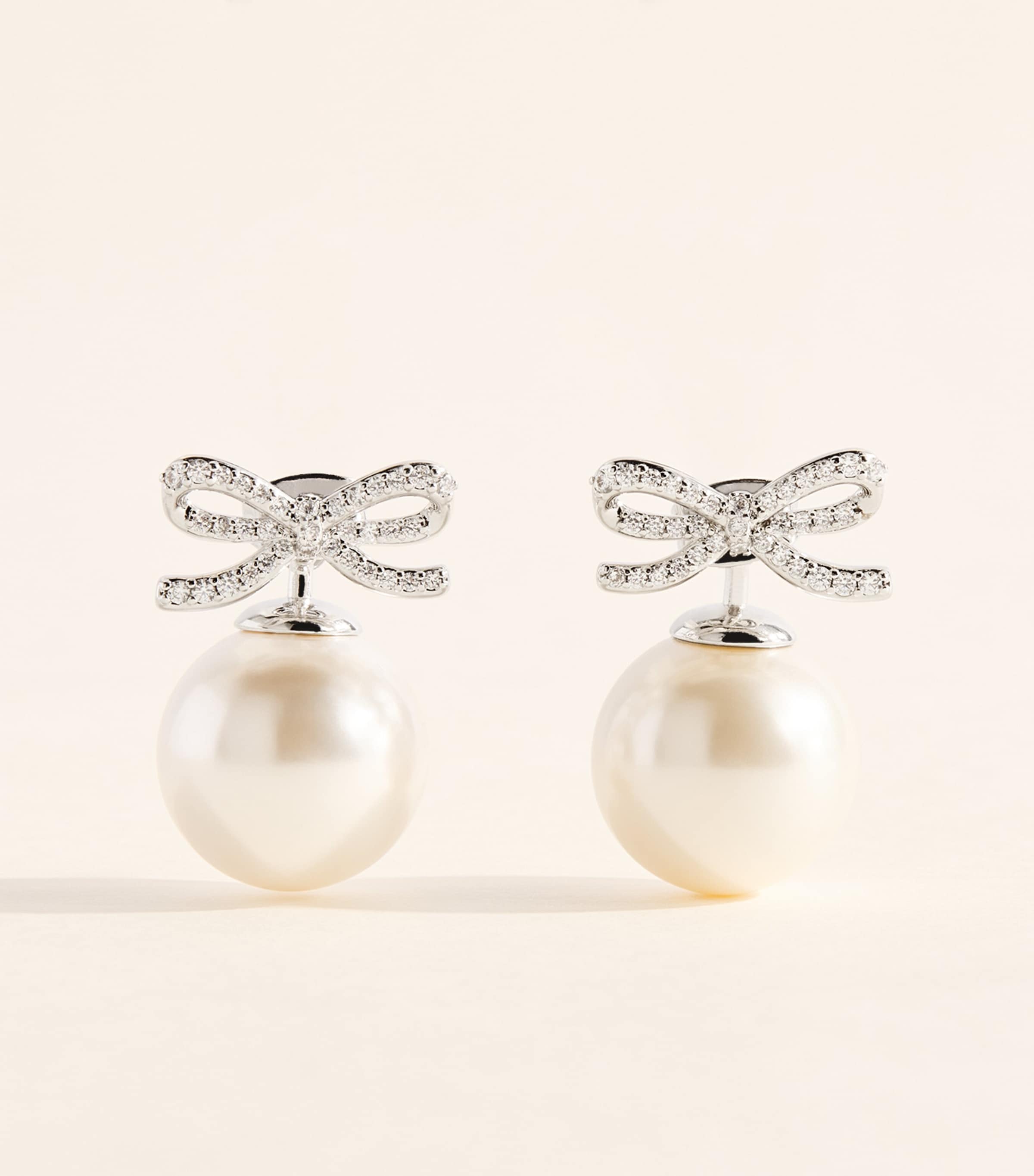 Self-Portrait Crystal Embellished Bow Earrings Silver