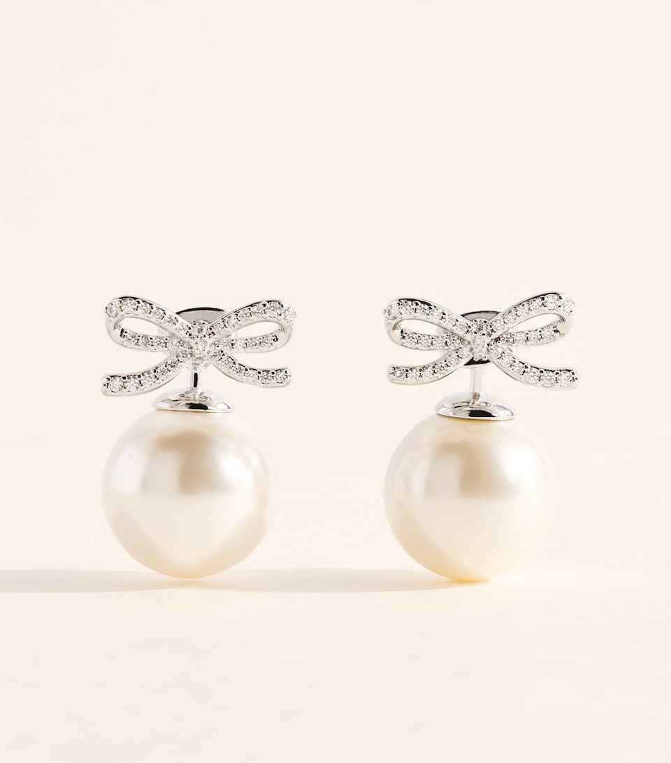 Self-Portrait Crystal Embellished Bow Earrings Silver