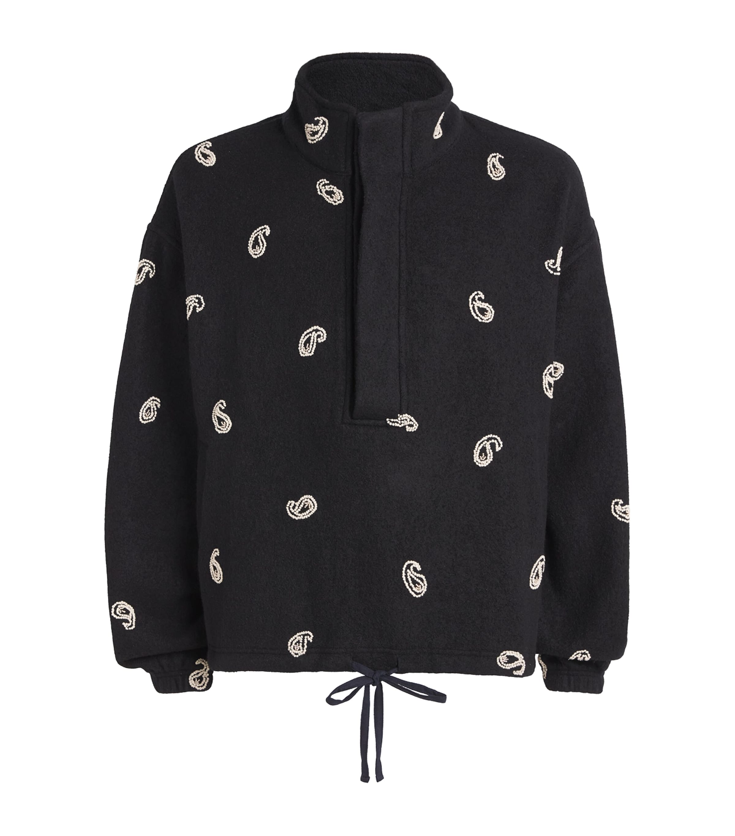 Kartik Research Mens Wool Paisley Embroidered Sweater Black/white