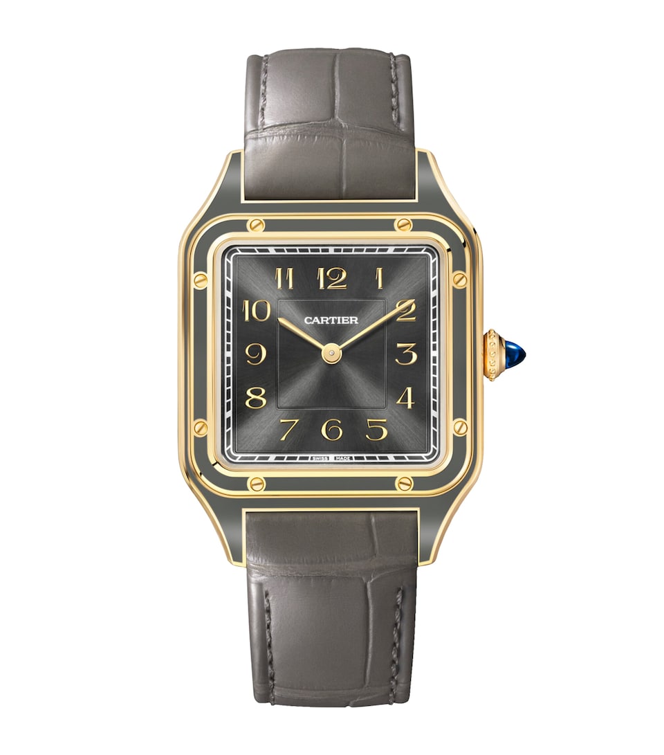 Large Yellow Gold and Sapphire Santos-Dumont Watch 43.5mm