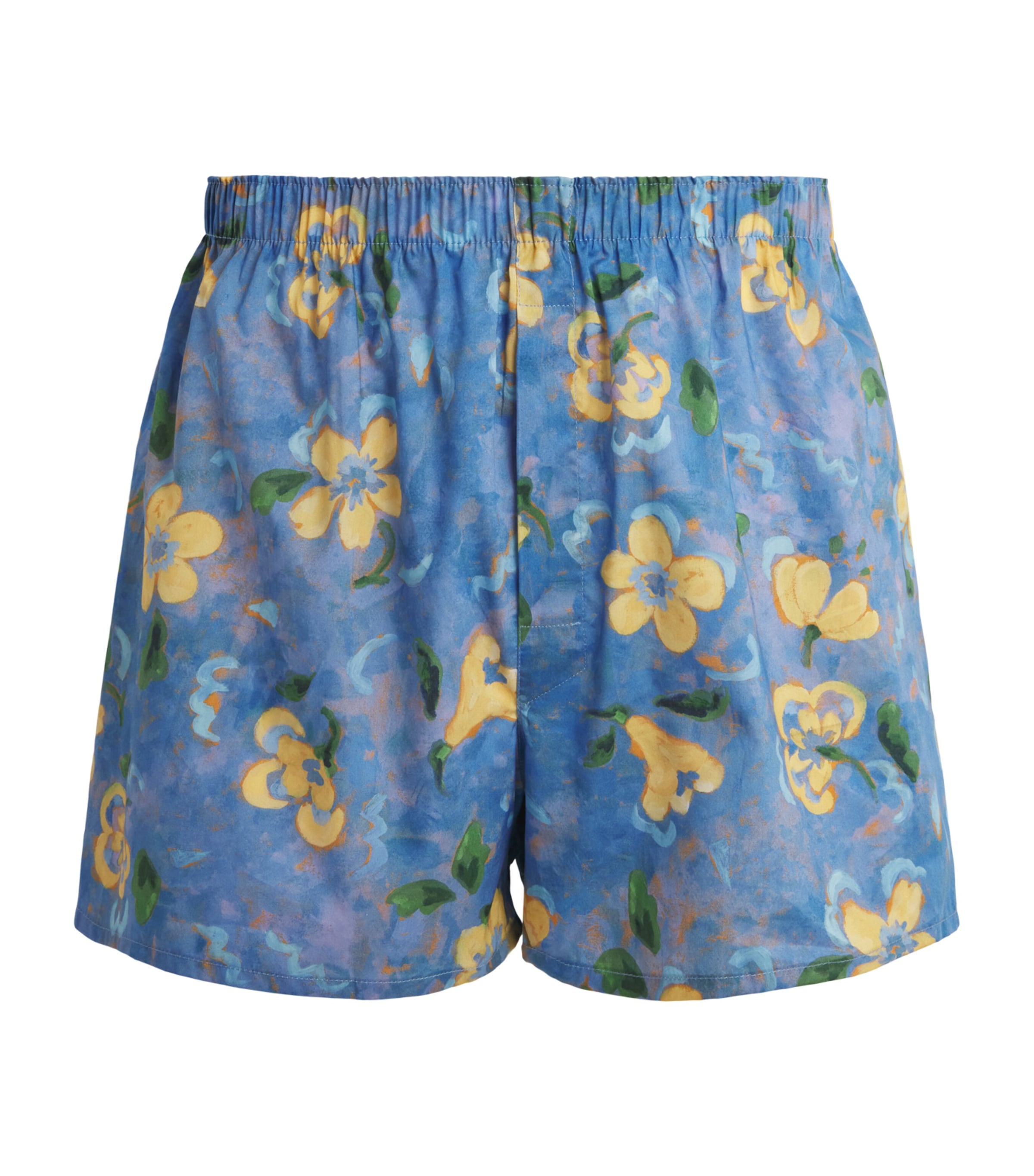 Sunspel Mens Cotton Printed Boxer Shorts Buxc Blue Tulip