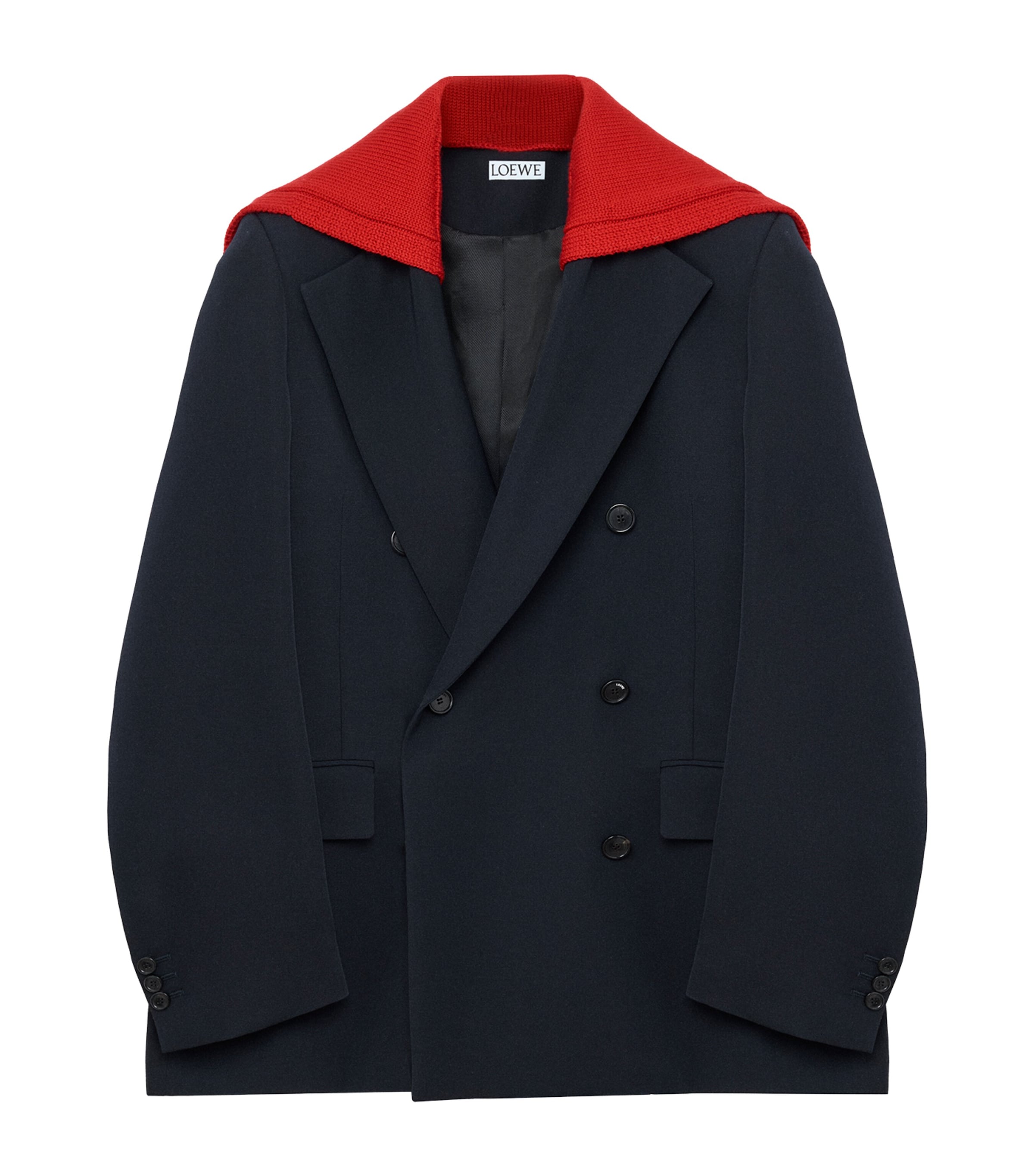 LOEWE Womens Wool Knitted-Overlay Blazer Dark Navy Blue