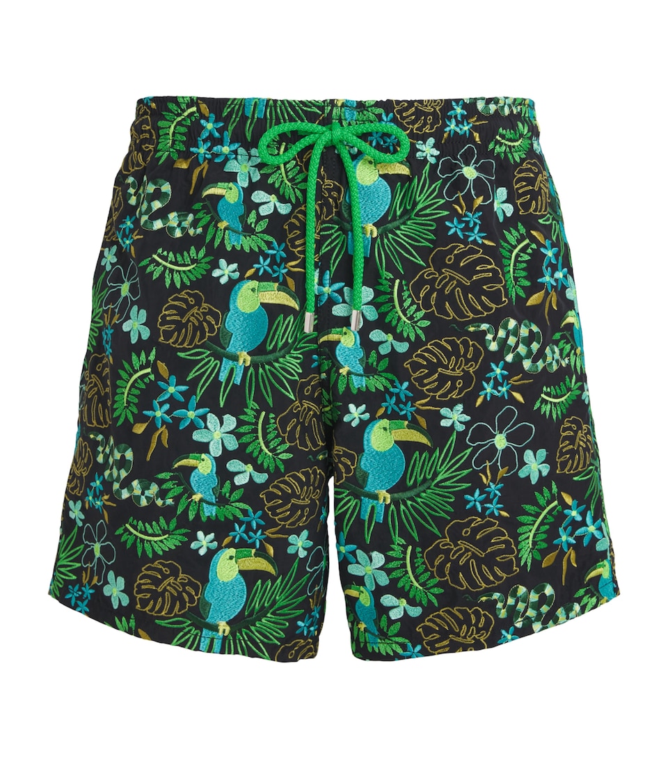 Vilebrequin Mens Papel de Embrulho Embroidered Mistral Swim Shorts Noir