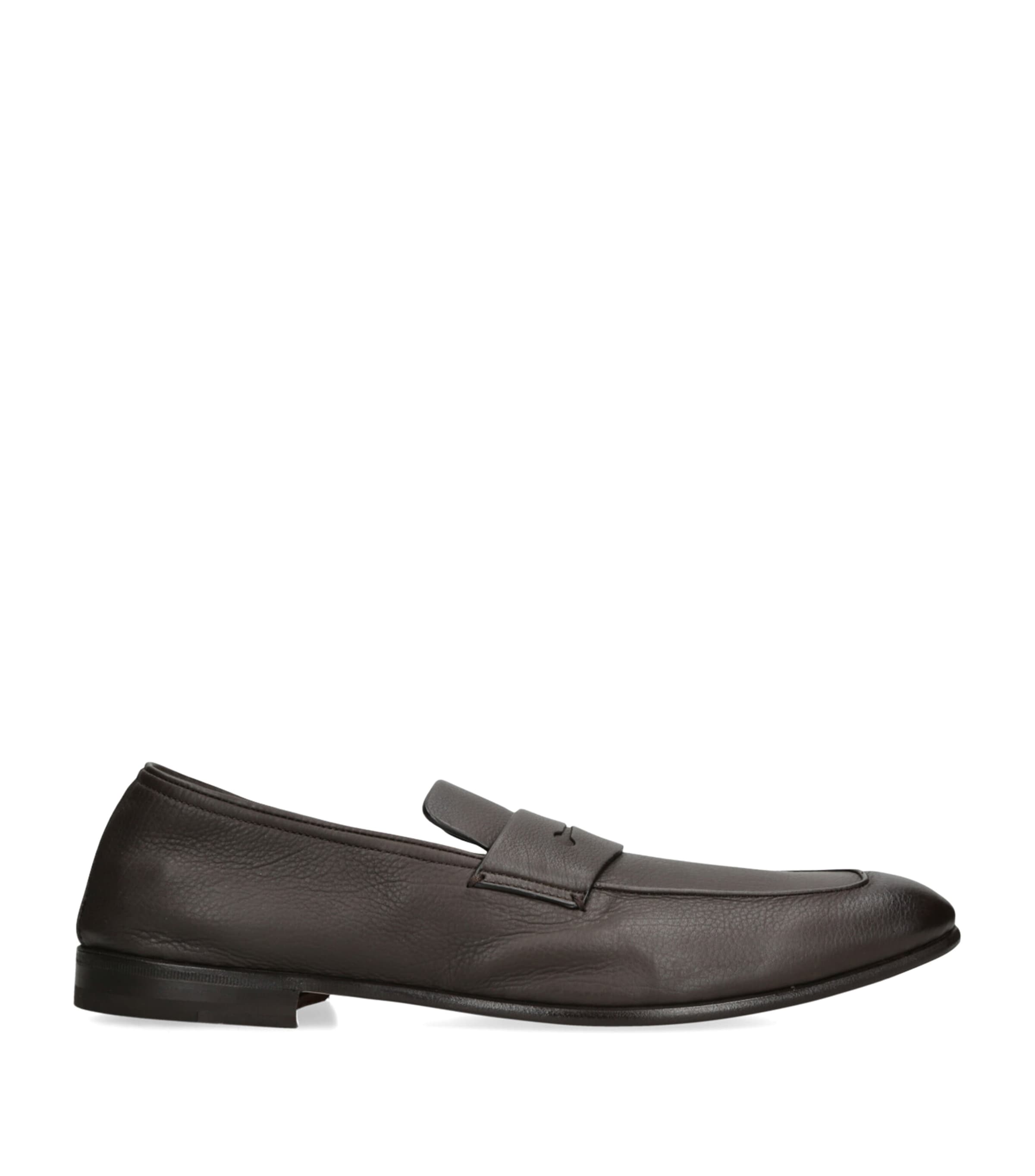 Zegna Leather L'Asola Loafers Dark Brown