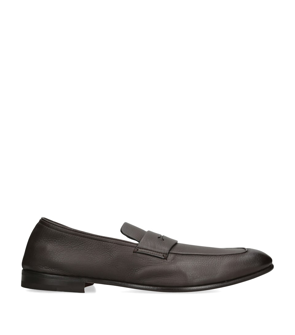 Zegna Leather L'Asola Loafers Dark Brown