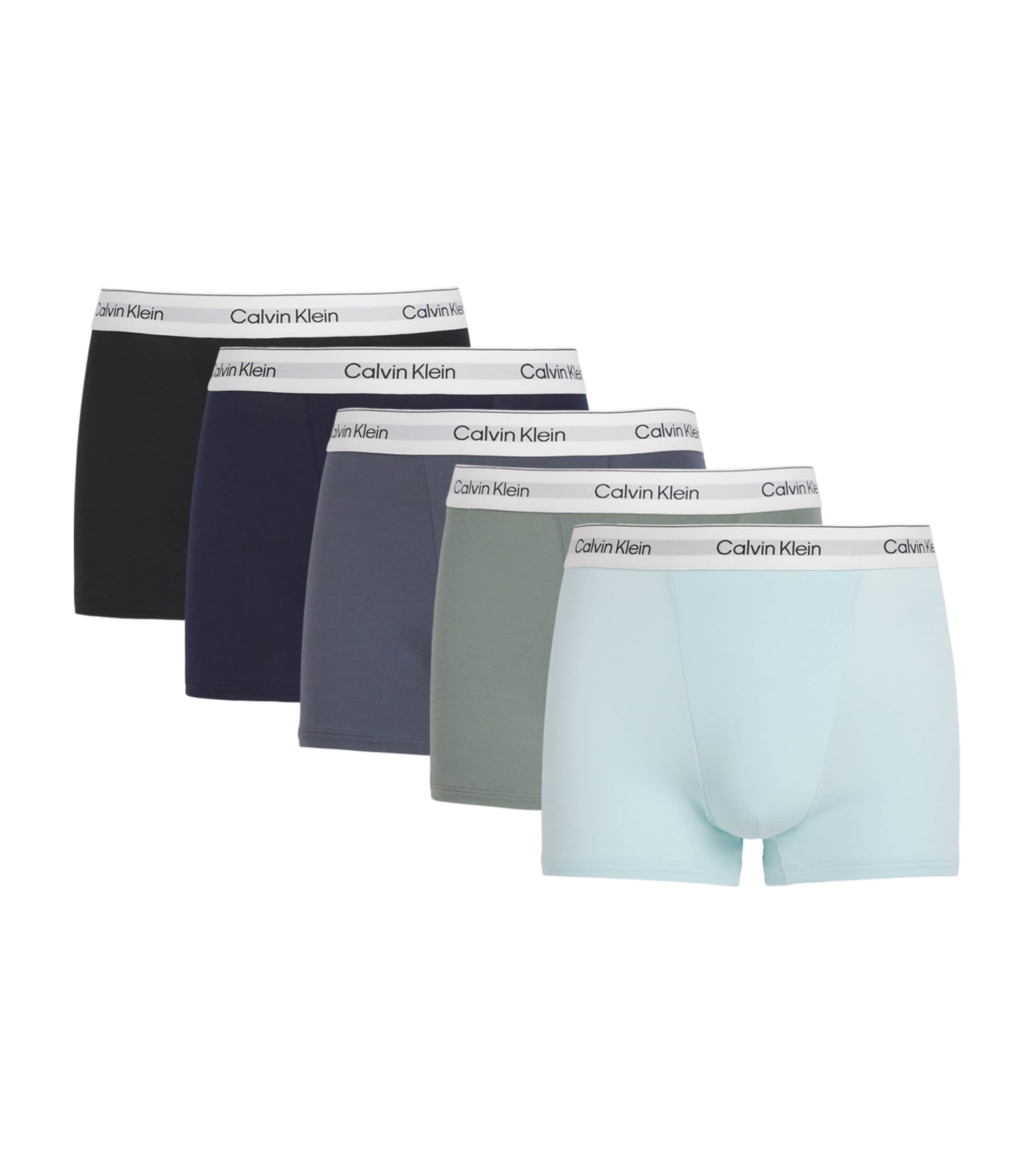 Calvin Klein Mens Stretch-Cotton Relaxed Icon Trunks (Pack of 5) Black/spry/mist