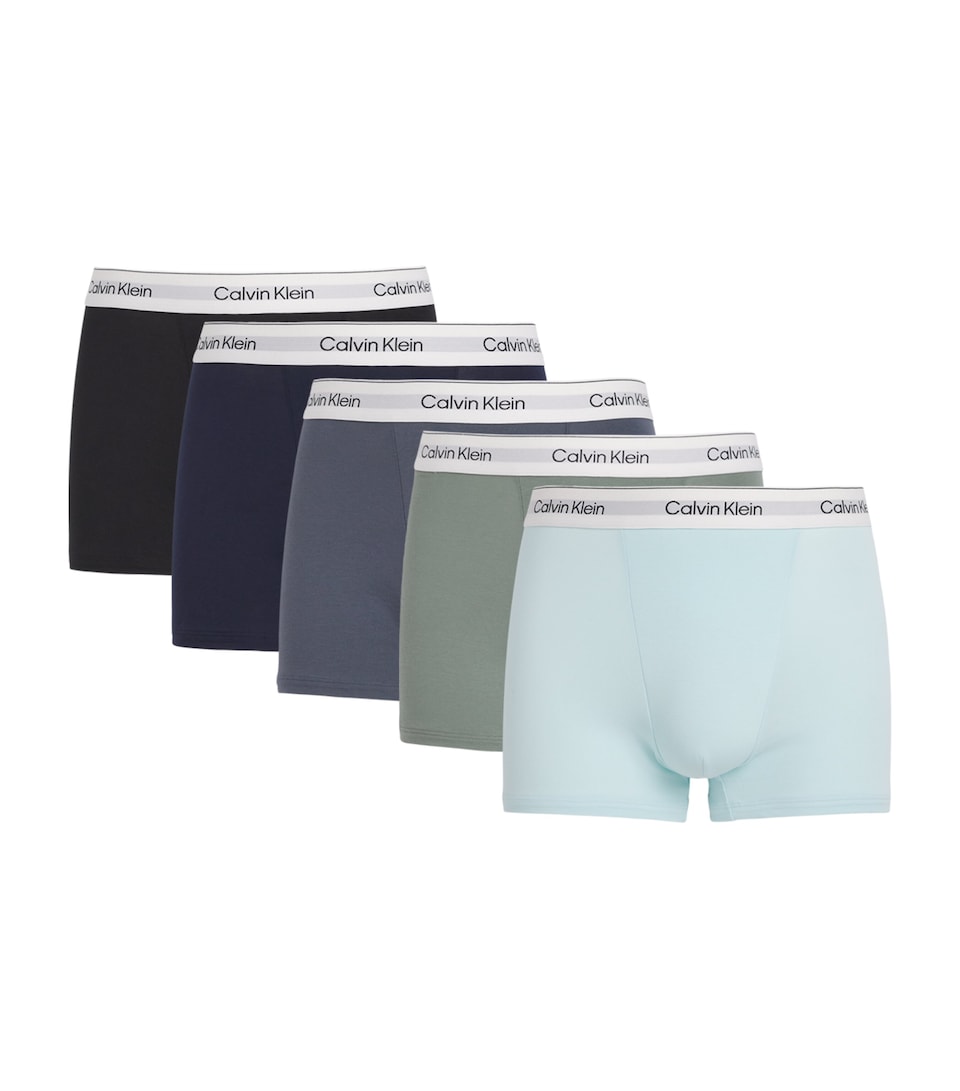 Calvin Klein Mens Stretch-Cotton Relaxed Icon Trunks (Pack of 5) Black/spry/mist