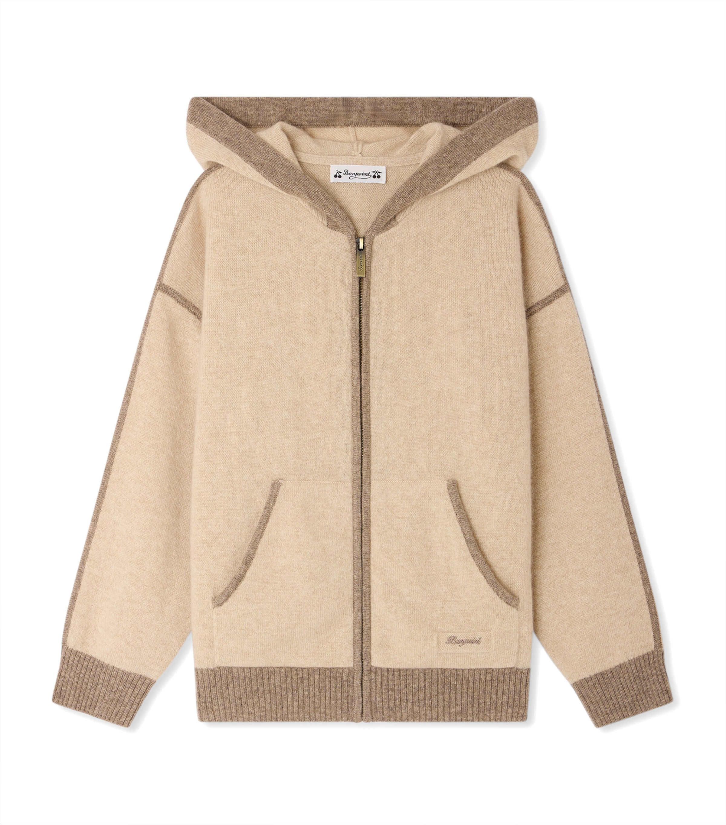 Bonpoint Cashmere Zip-Up Hoodie (4-8 Years) Beige Chine