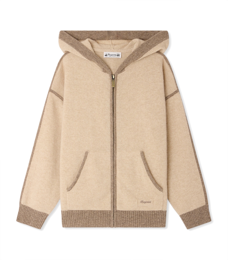 Bonpoint Cashmere Zip-Up Hoodie (4-8 Years) Beige Chine