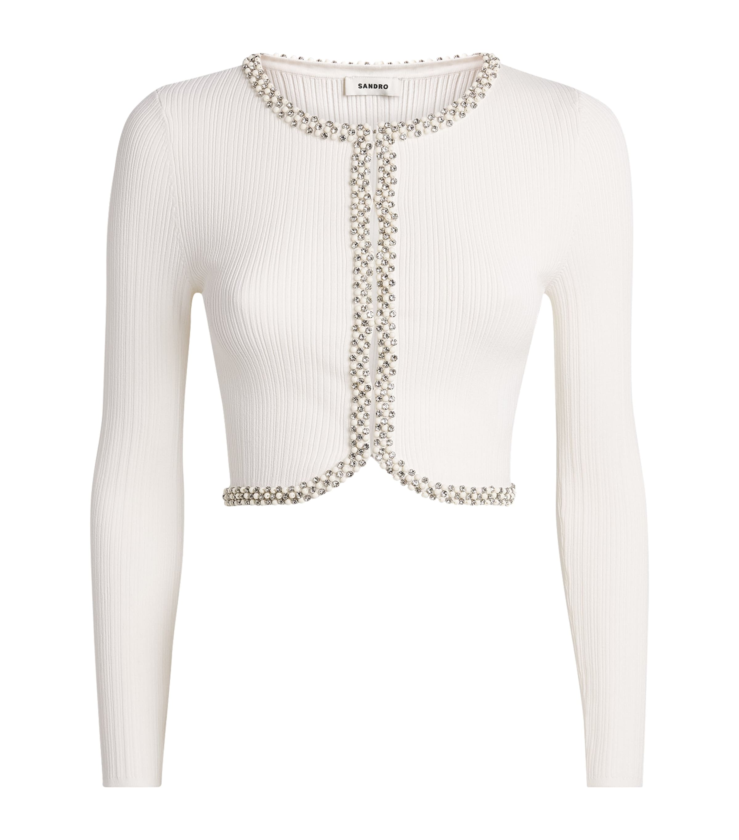 Sandro Paris Womens Ribbed Embellished Cardigan White