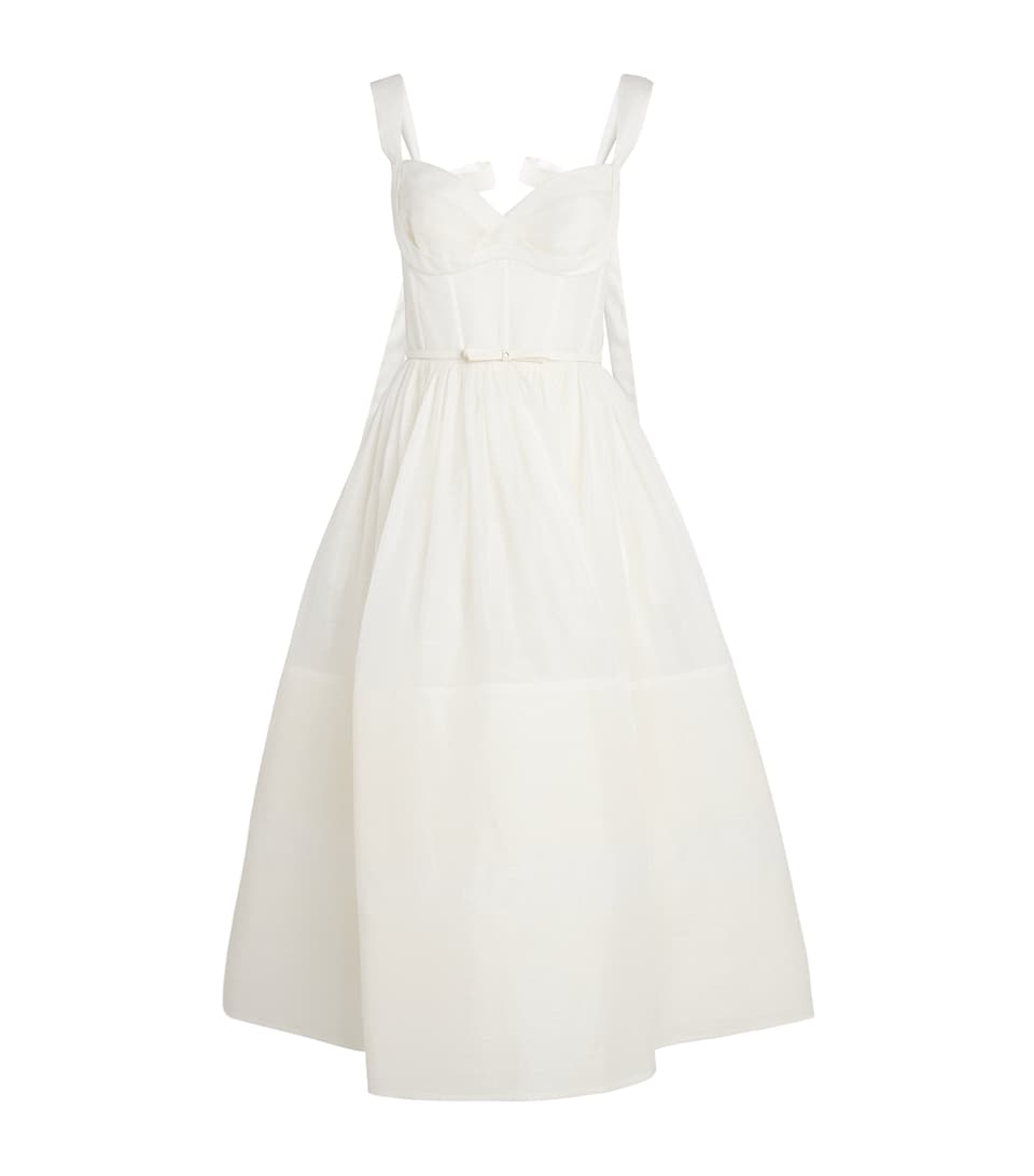 Linen-Silk Corset Midi Dress