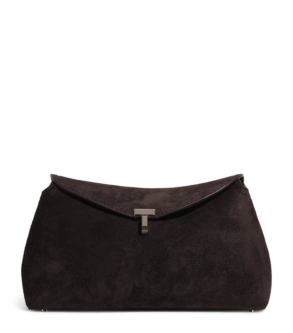 Suede T-Lock Clutch Bag