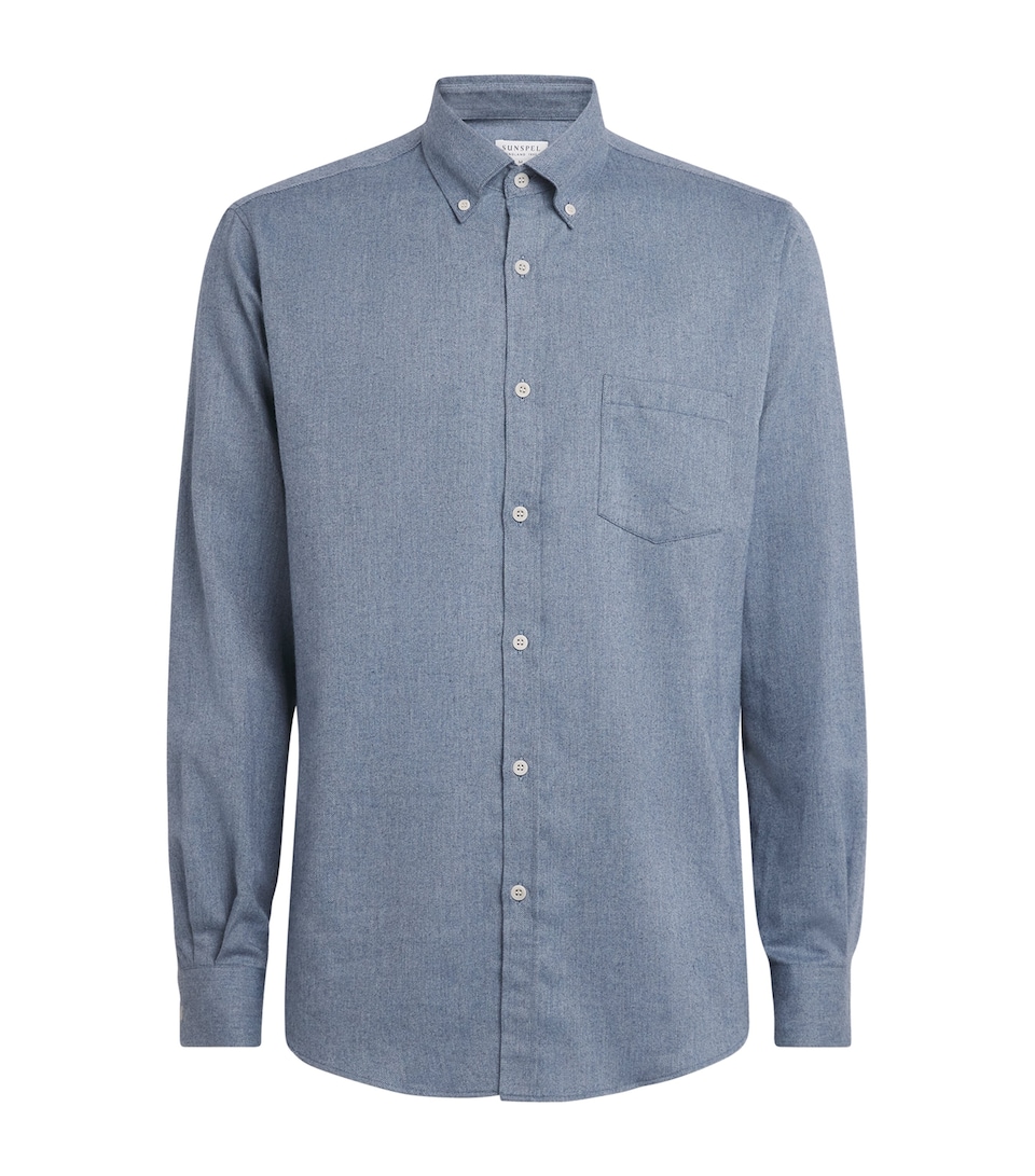 Sunspel Mens Brushed Cotton Flannel Shirt Powder M