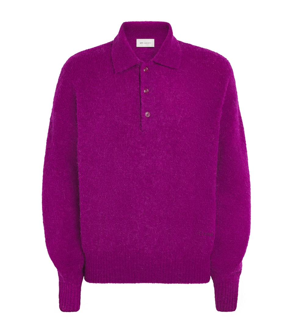 AMI Paris Mens Knitted Polo Sweater Fuchsia