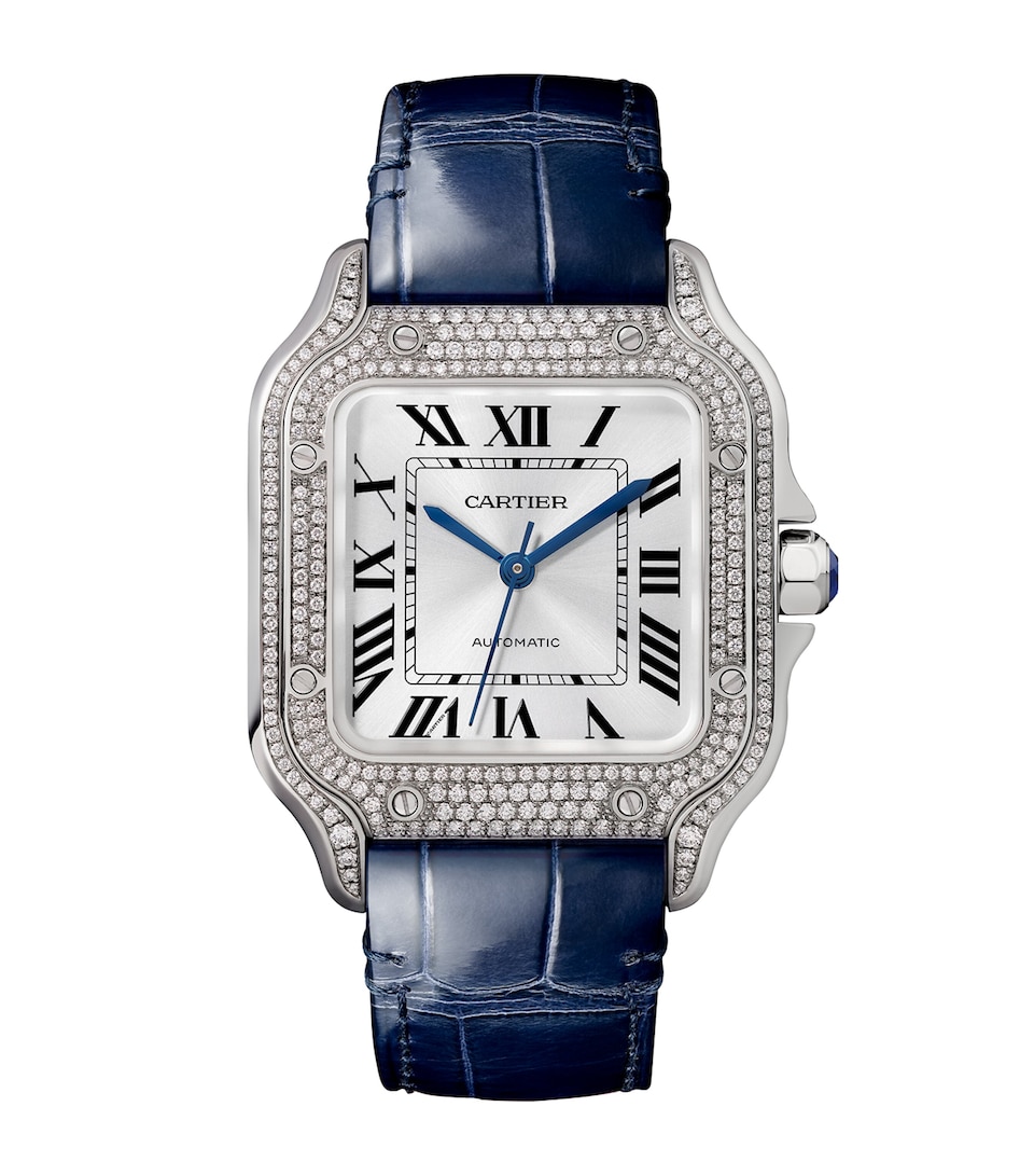 Medium White Gold and Diamond Santos de Cartier Watch 35mm