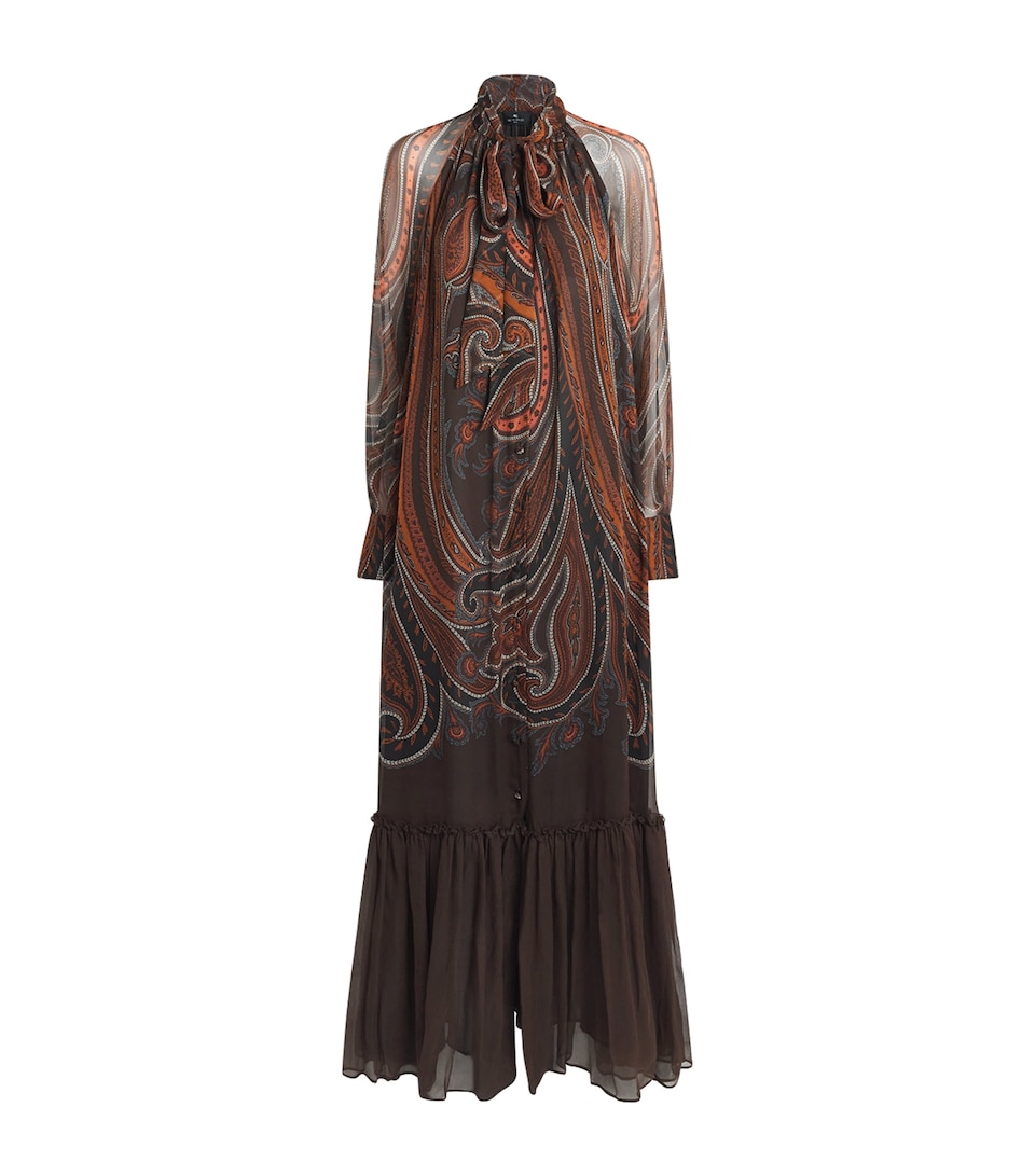 Etro Womens Silk Paisley Maxi Dress Dark Brown