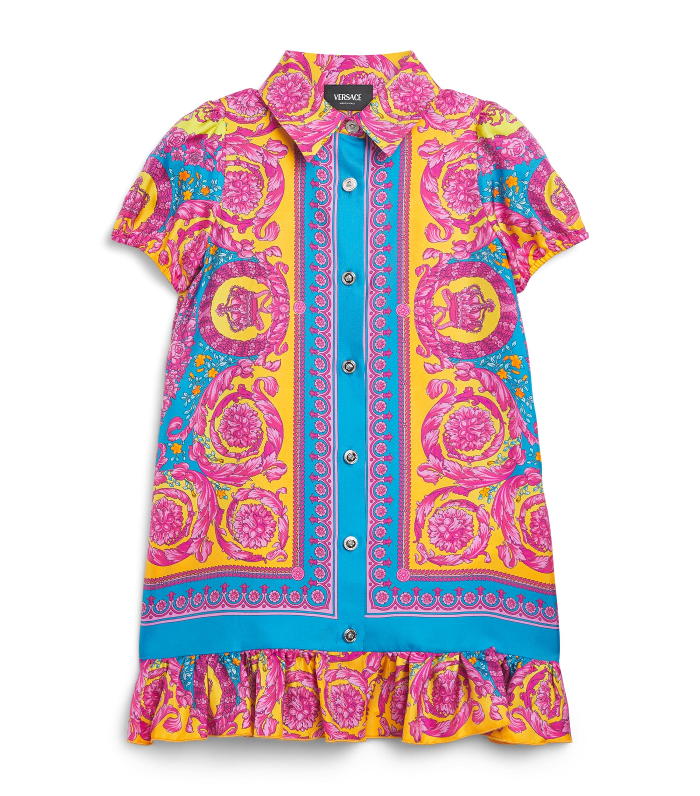 Versace Kids Silk Barocco Print Dress (6-10 Years) Pnk+btfly Bl