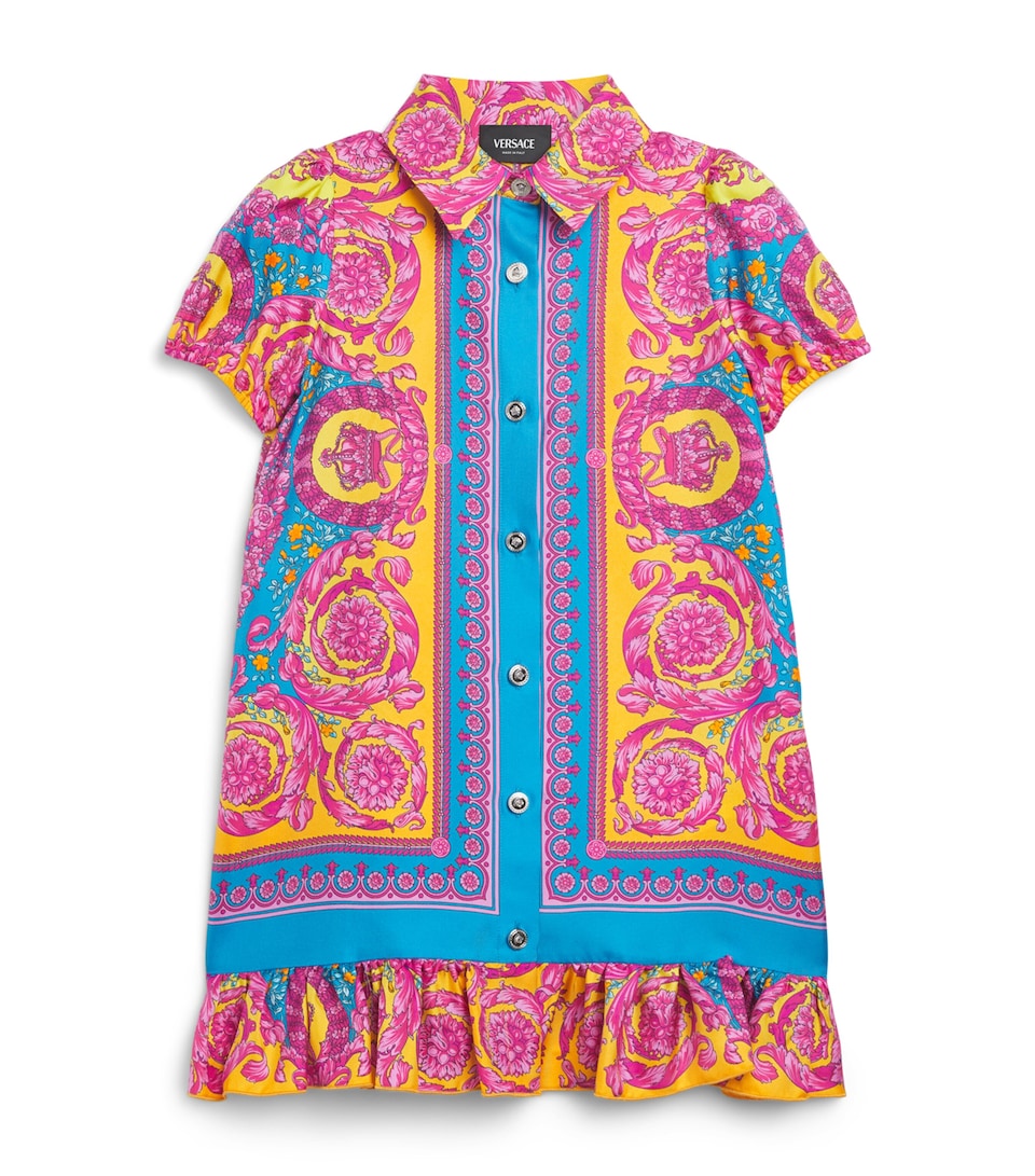 Versace Kids Silk Barocco Print Dress (6-10 Years) Pnk+btfly Bl