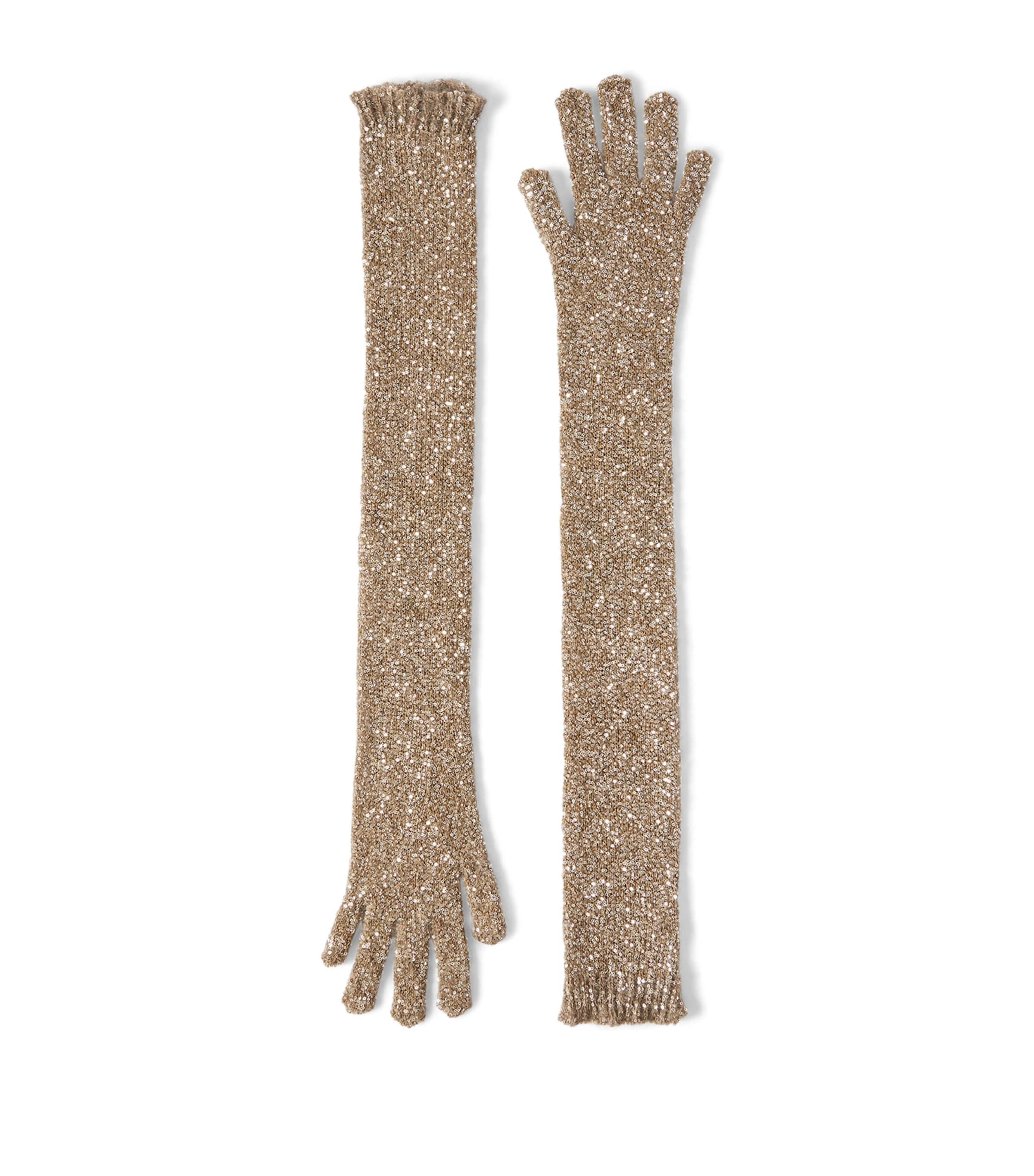 Brunello Cucinelli Embellished Knitted Gloves Light Brown
