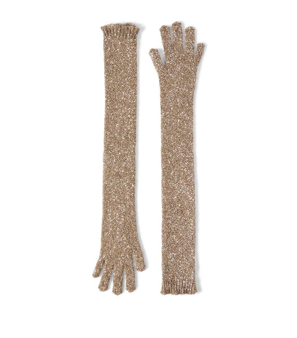 Brunello Cucinelli Embellished Knitted Gloves Light Brown