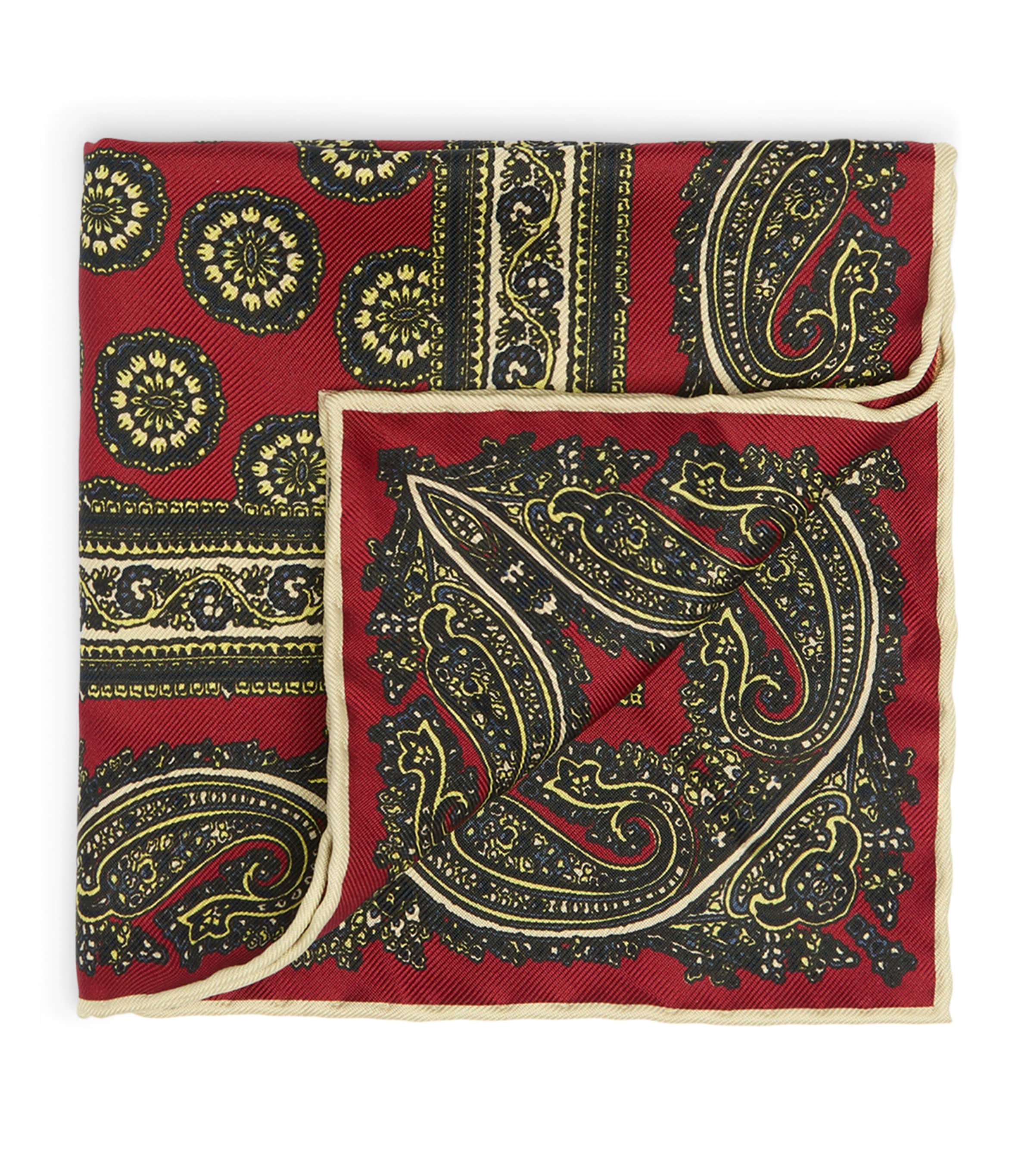 Dunhill Mulberry Silk Printed Pocket Square Red