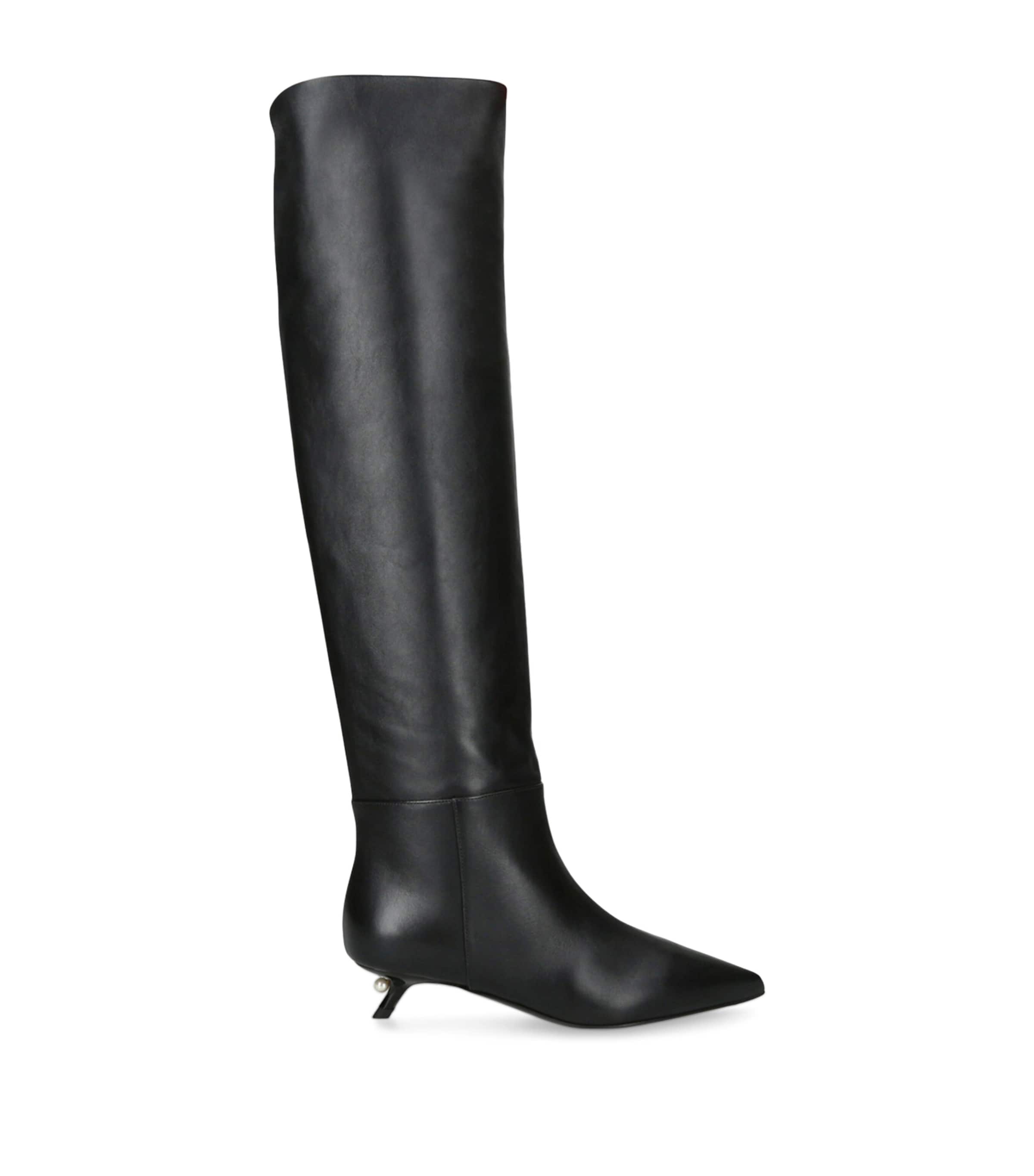 Leather Derby Knee-High Boots 35