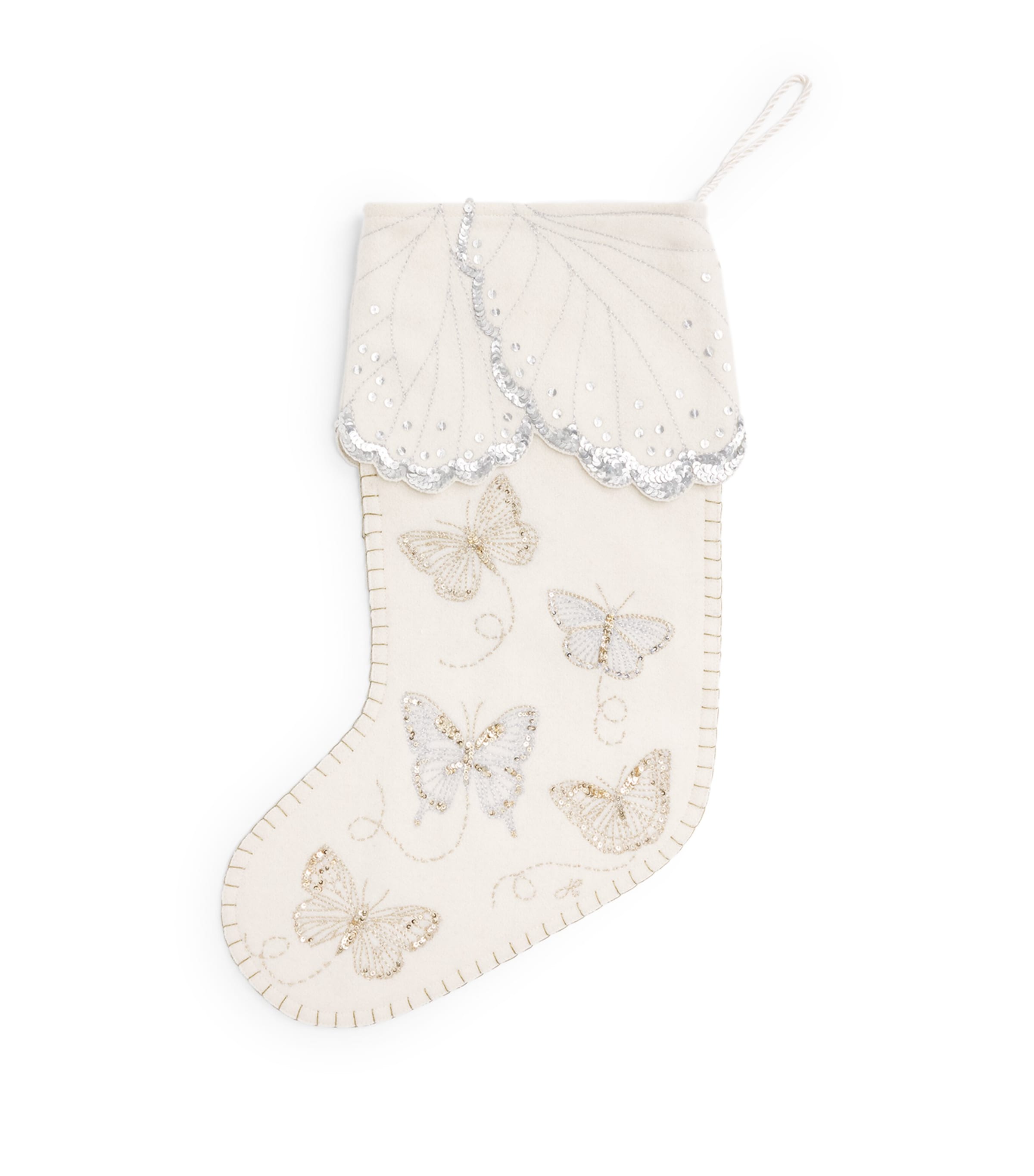 Jan Constantine Wool Sequinned Butterfly Stocking Cream