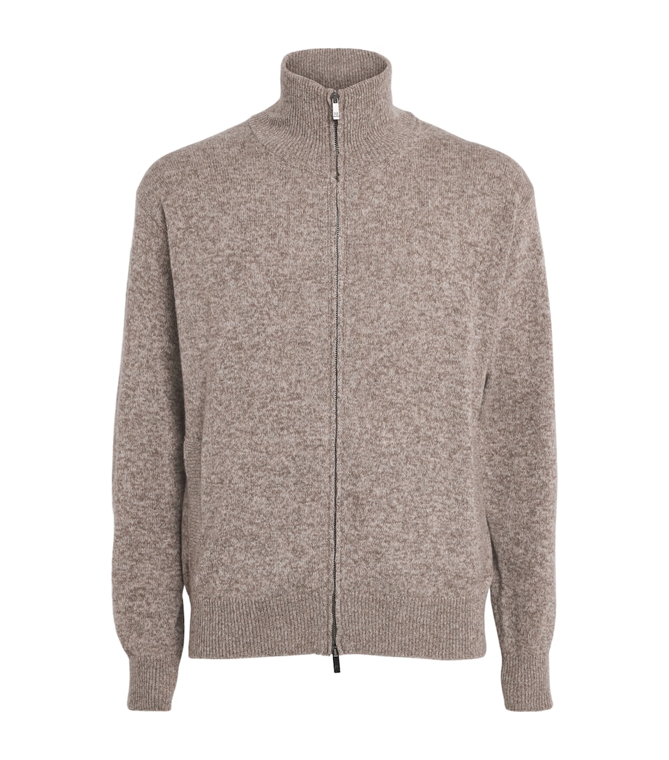 Pal Zileri Mens Flecked Wool Zip-Up Cardigan Light Brown