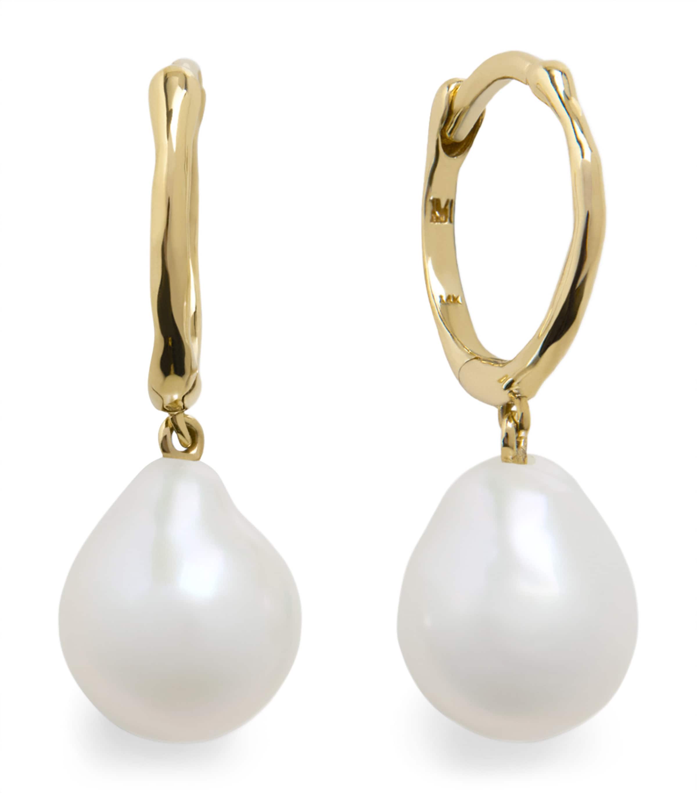 Monica Vinader x Kate Young Yellow Gold and Pearl Hoop Earrings Solid Gold