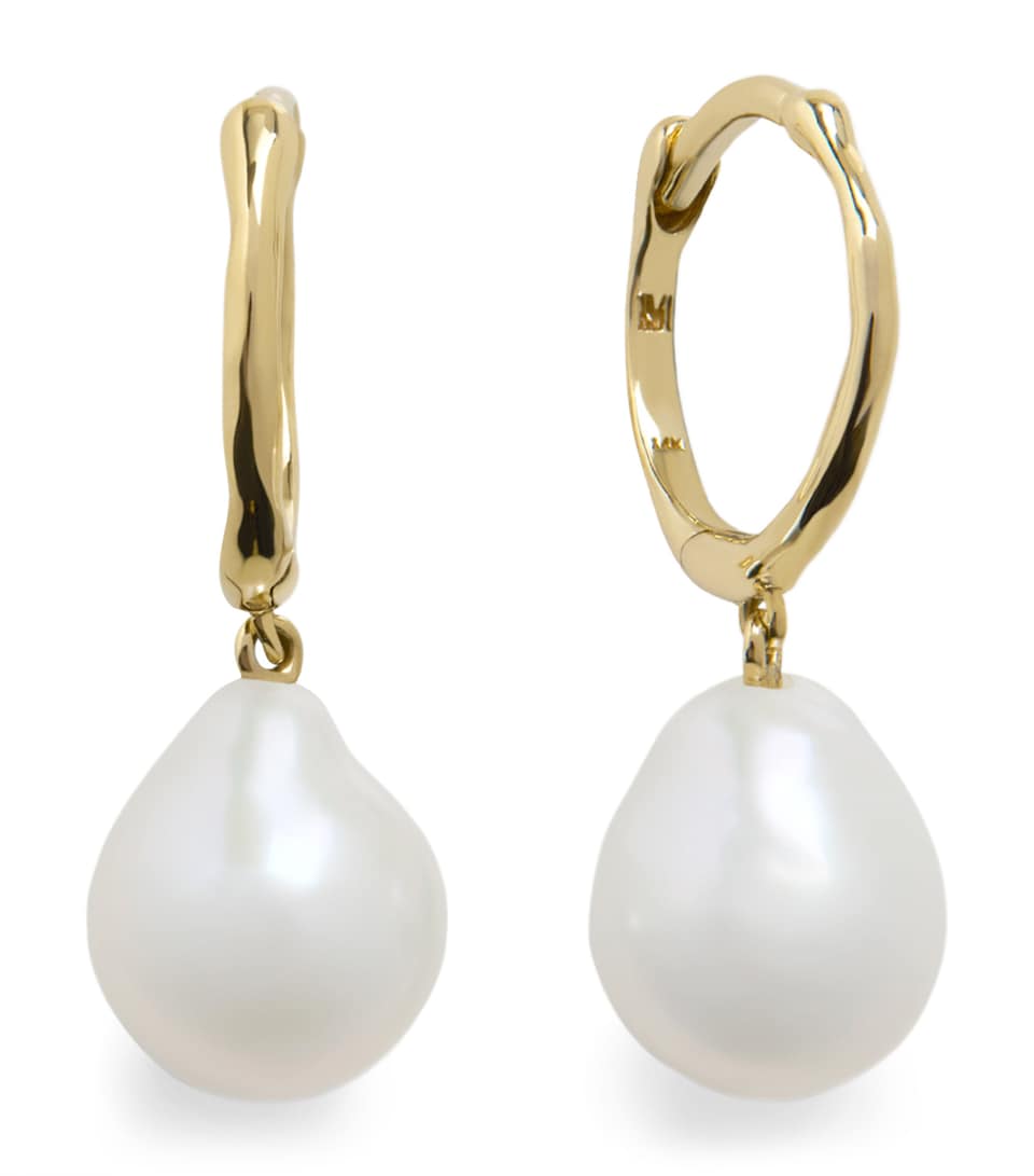 x Kate Young Yellow Gold and Pearl Hoop Earrings