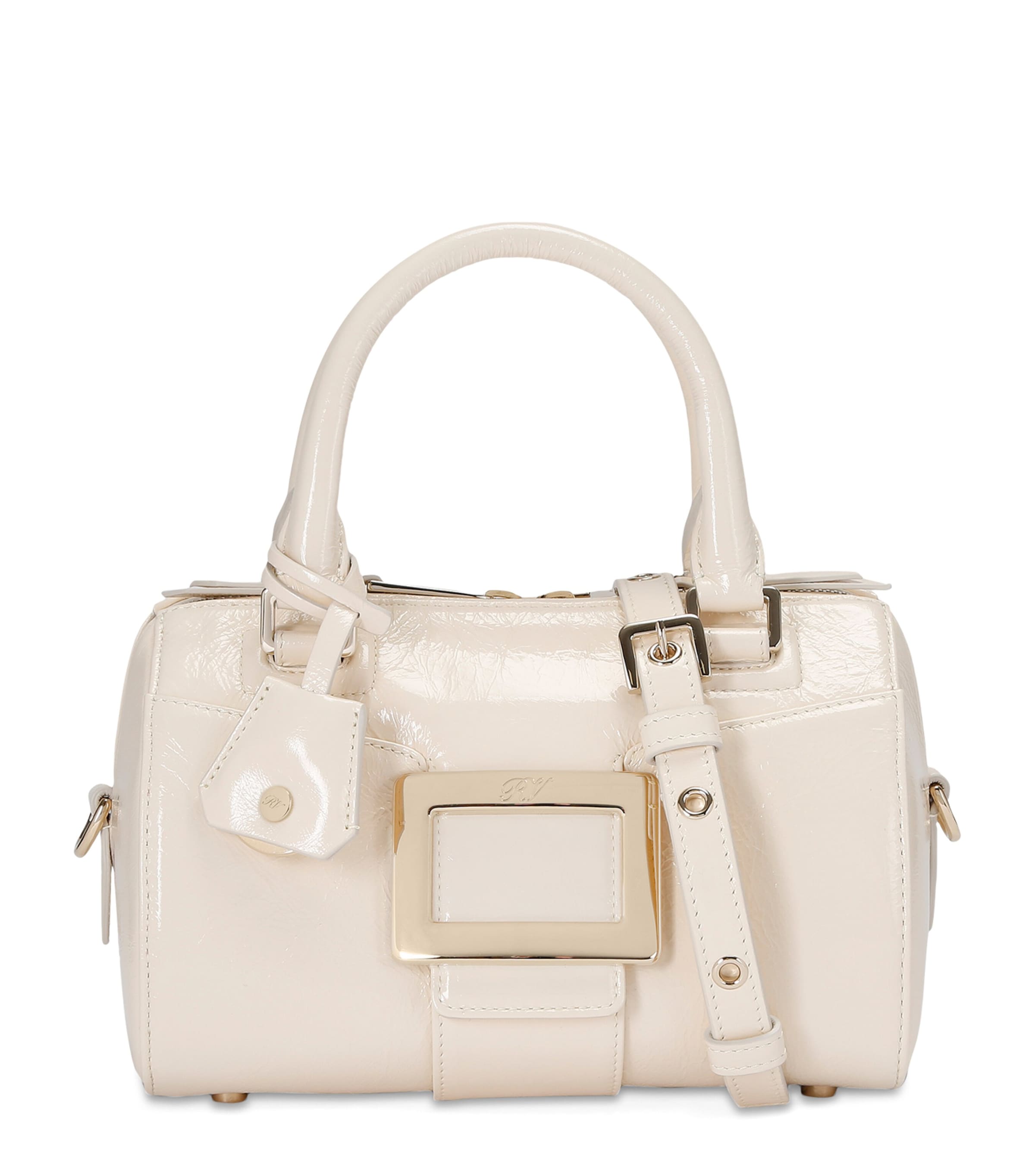 Roger Vivier Patent Leather Belle Vivier Top-Handle Bag Bone