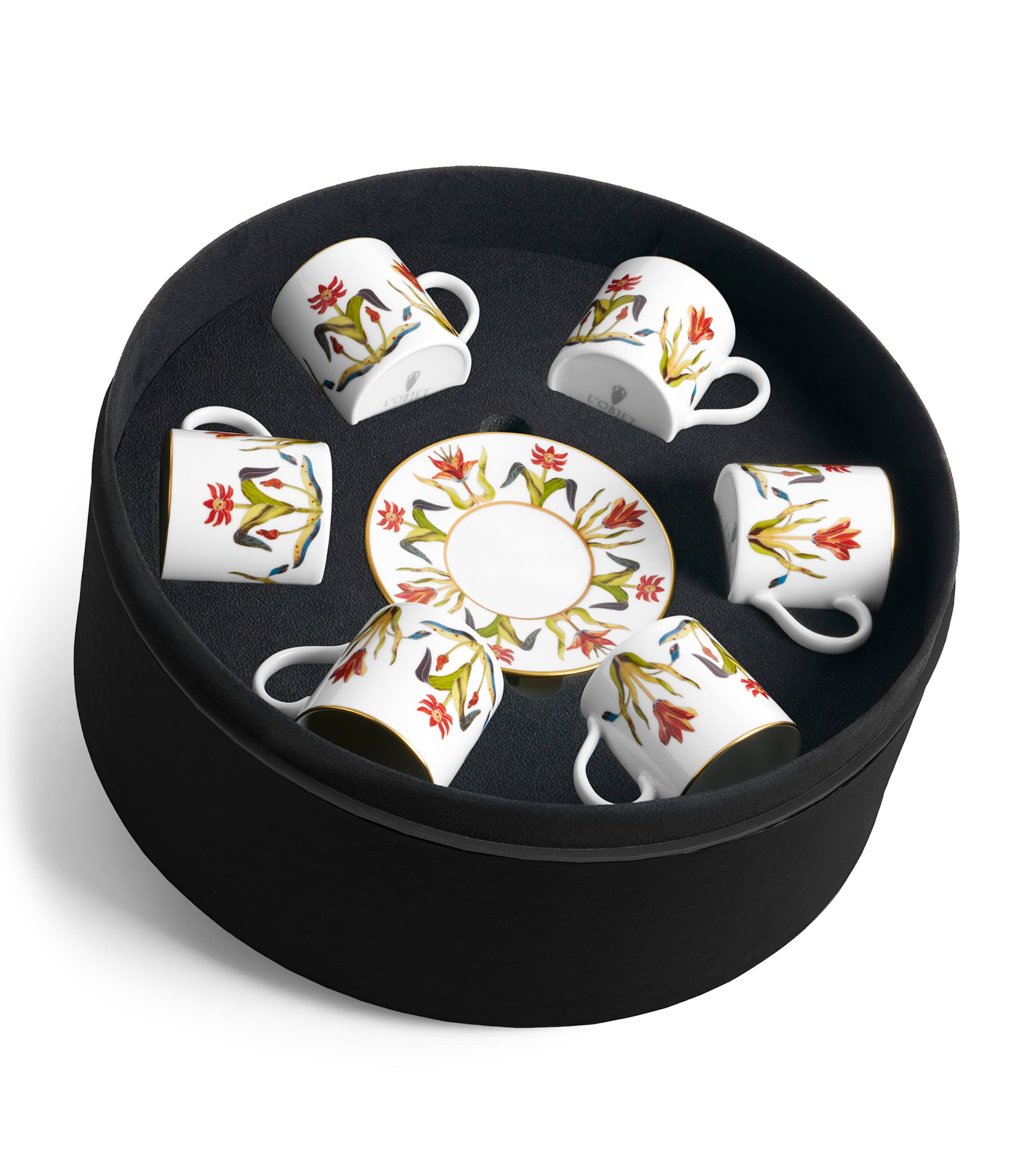 L'Objet Set of 6 Porcelain Grand Tour Espresso Cups and Saucers