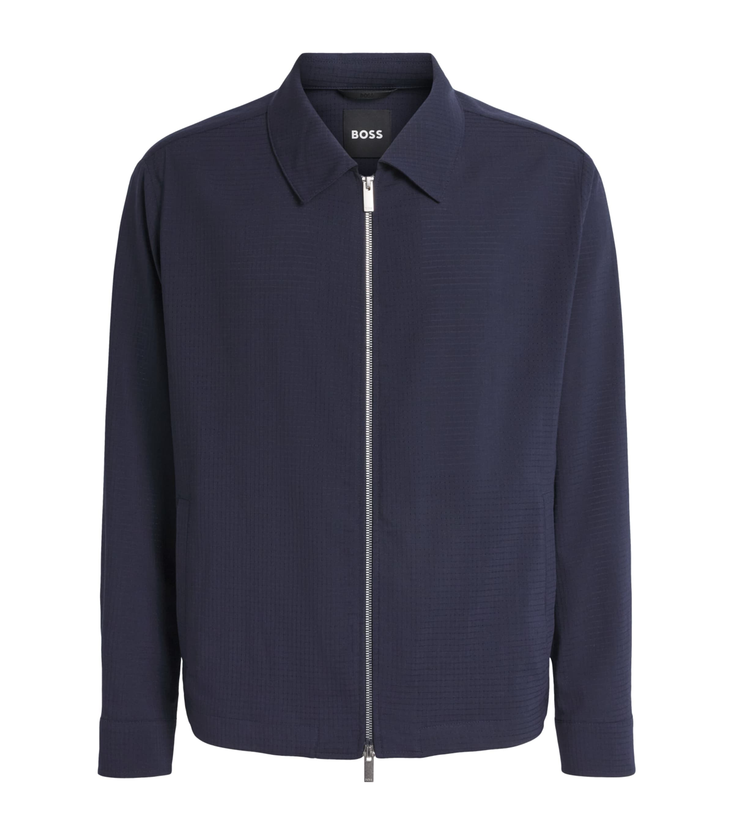 BOSS Mens Wool-Blend Carper Bomber Jacket Dark Blue