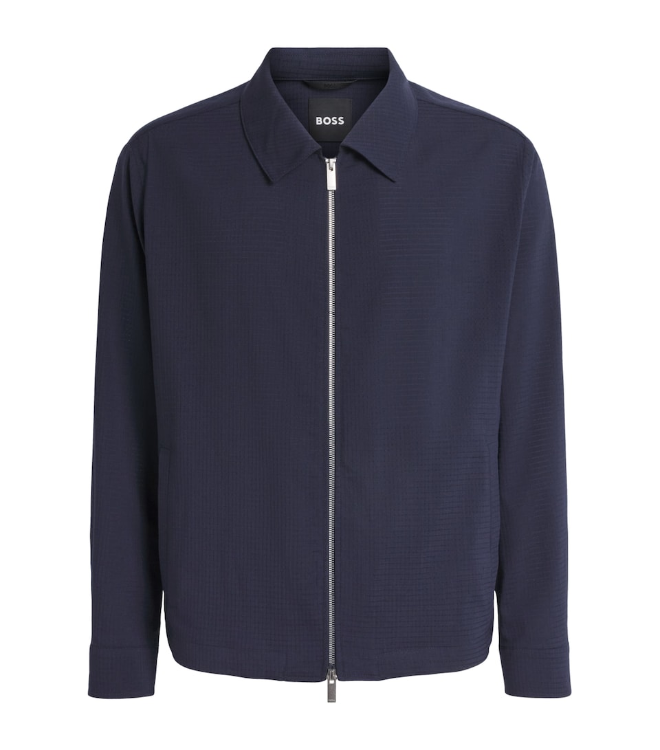 BOSS Mens Wool-Blend Carper Bomber Jacket Dark Blue