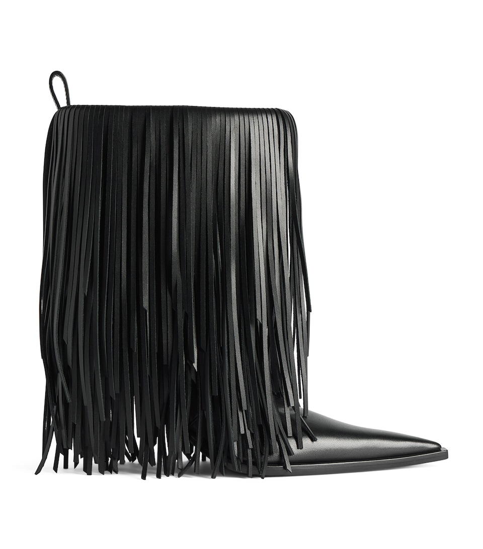 Calfskin Avenue Fringed Heeled Boots 90