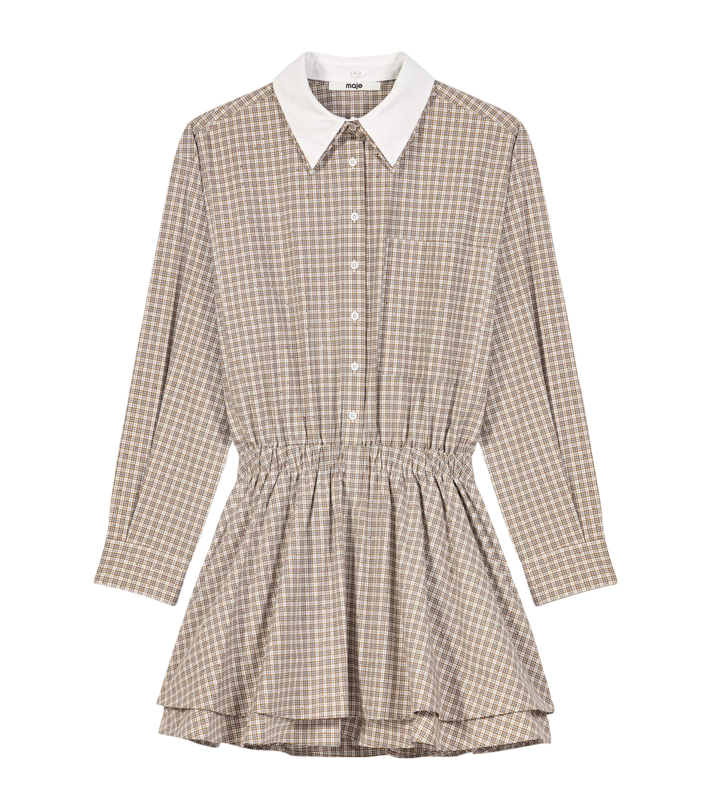 Maje Womens Cotton Check Mini Shirt Dress Beige