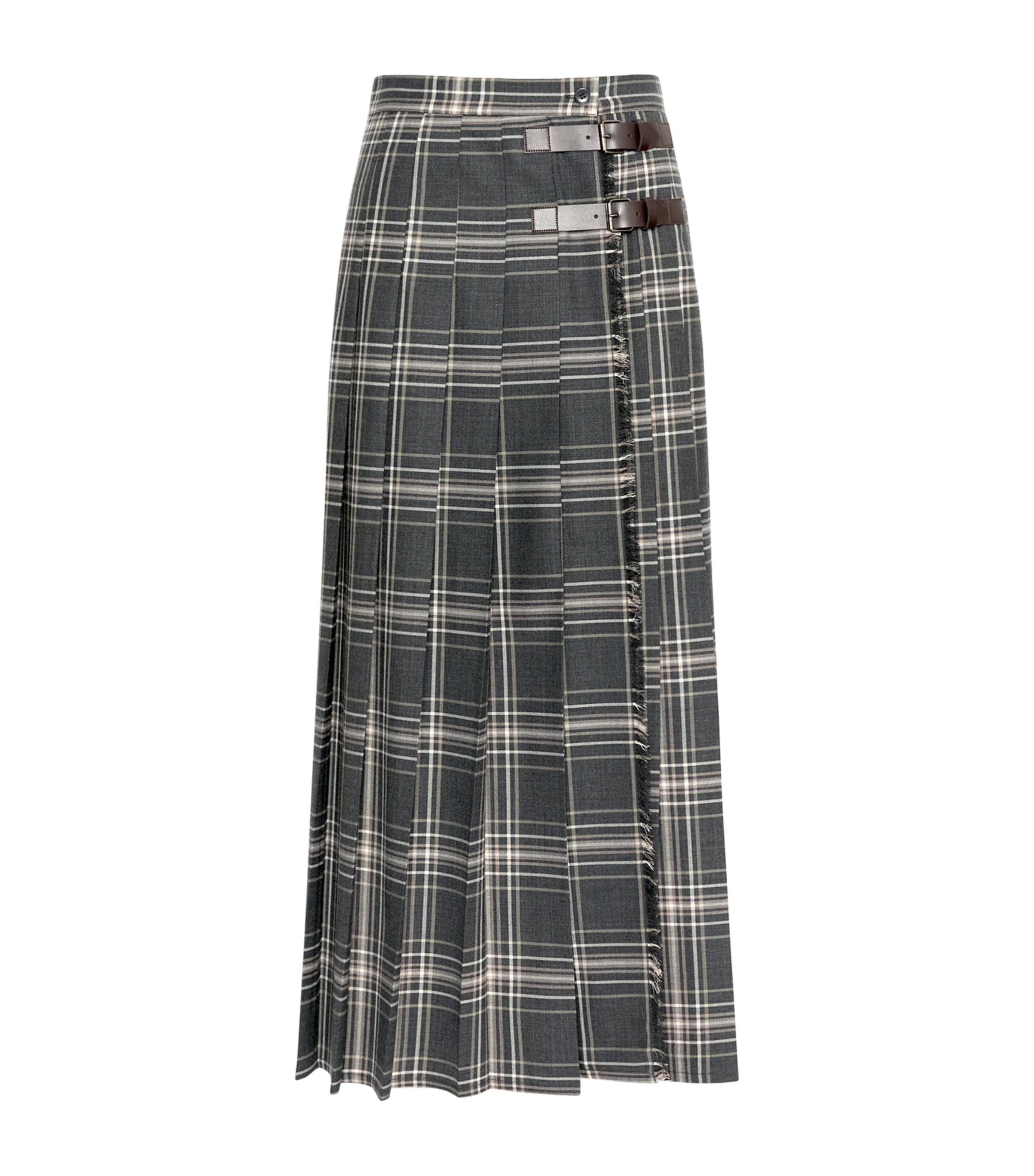Weekend Max Mara Womens Virgin Wool-Blend Check Midi Skirt Dark Grey