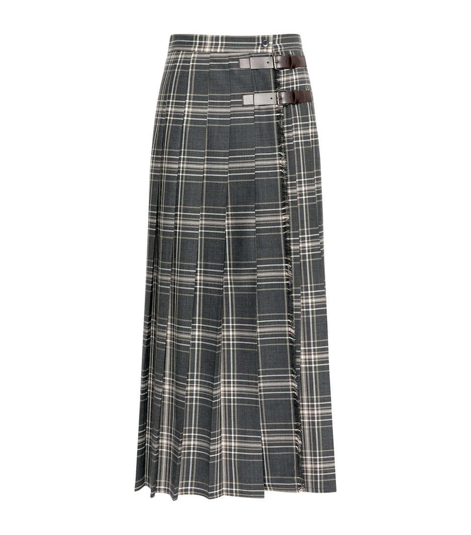 Weekend Max Mara Womens Virgin Wool-Blend Check Midi Skirt Dark Grey