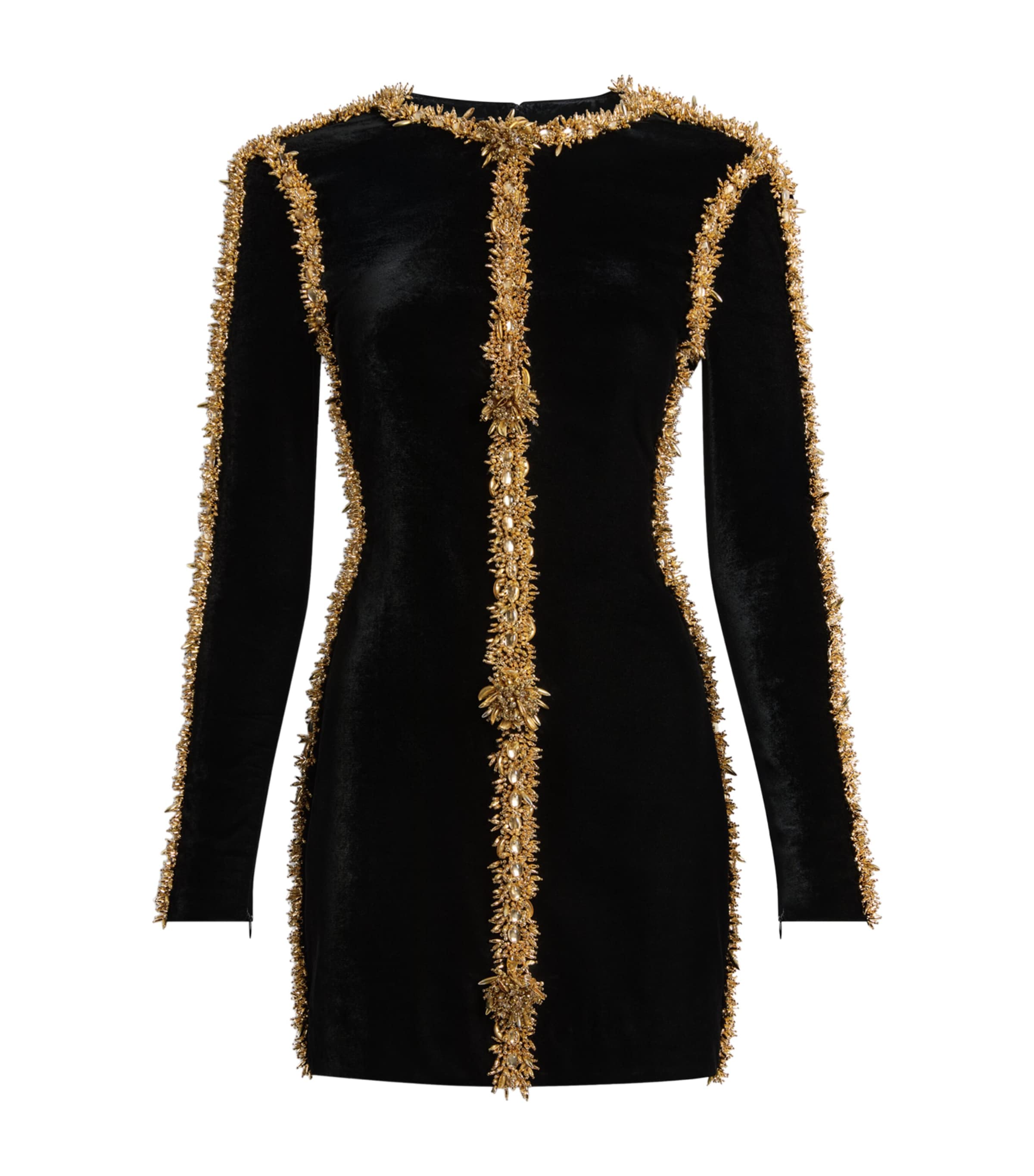 Balmain Womens Velvet Beaded-Trim Mini Dress Ead Noir Or