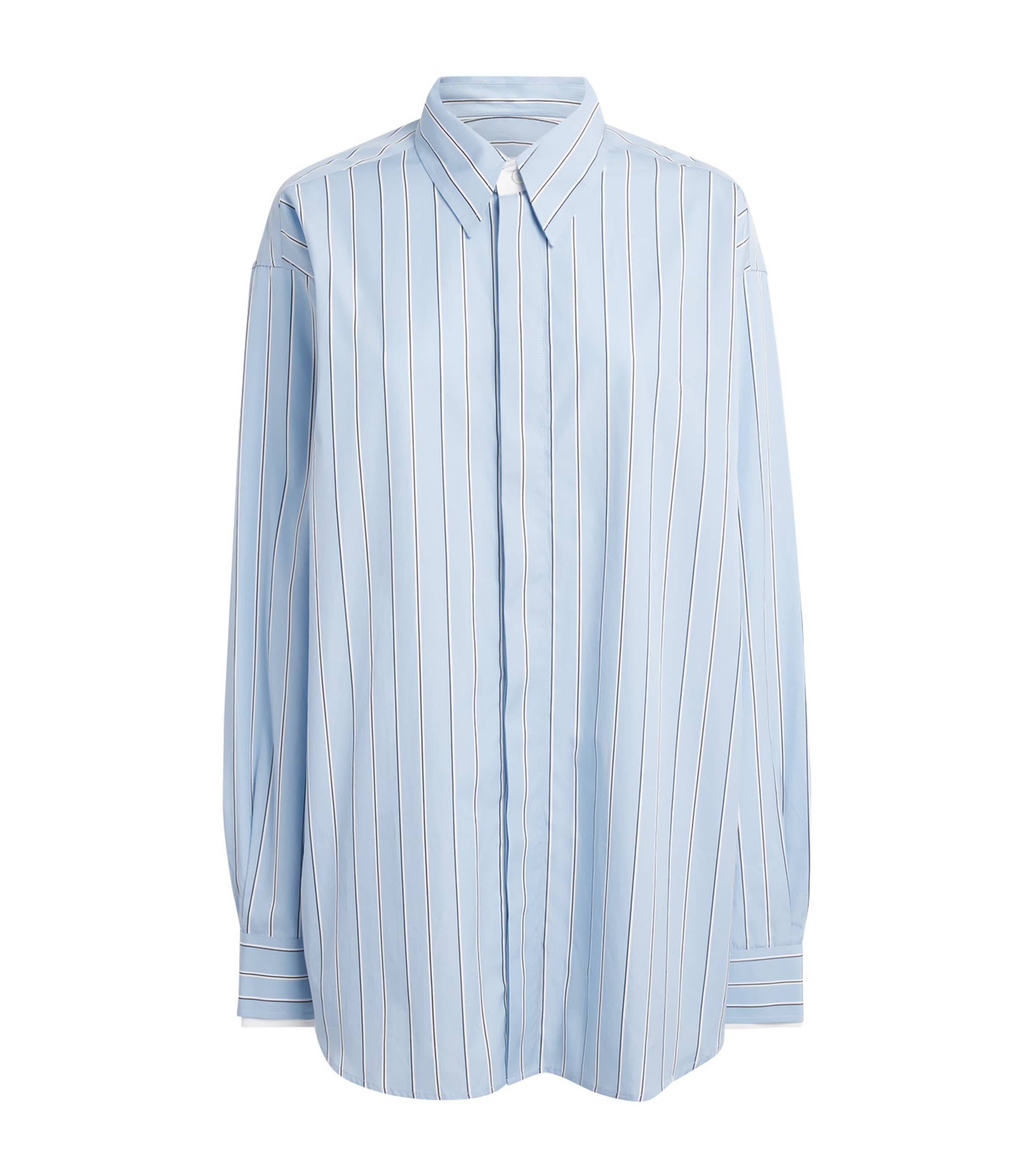 AMI Paris Womens Cotton Stripe Removable Collar Shirt Bleu Cchmire/ivoire