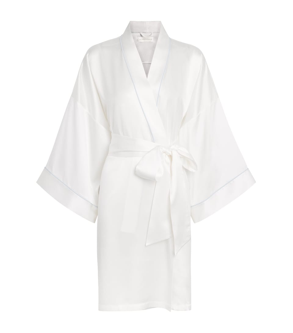 Olivia von Halle Womens Mimi Silk Robe Ivory Powder Blue